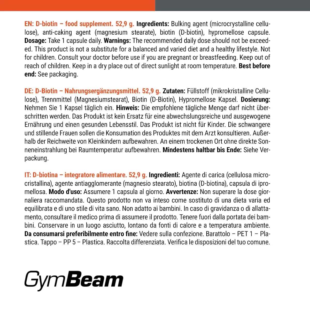 GymBeam Biotin Tabletten vegan für Haare Haut Nägel