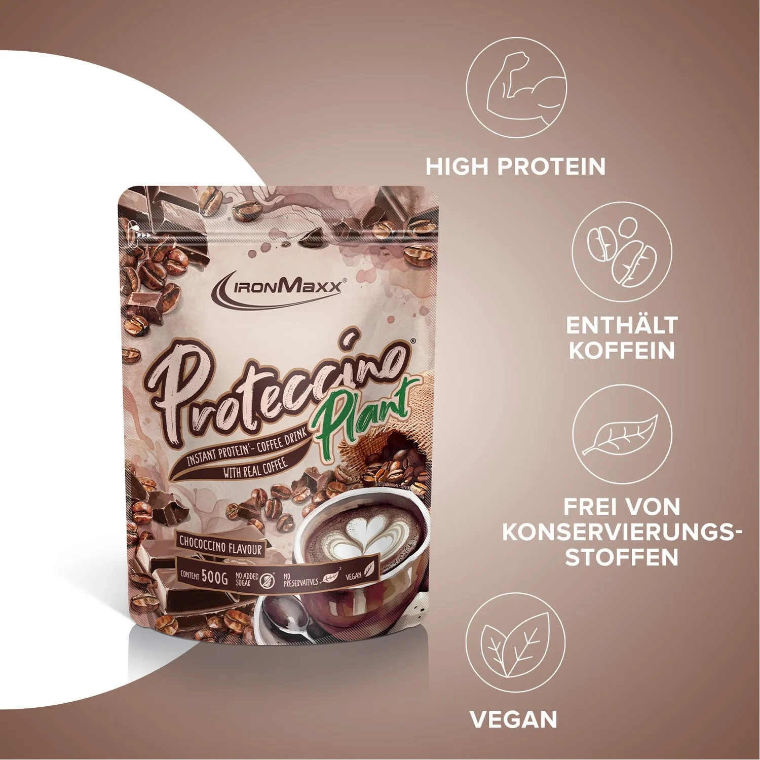 IronMaxx Proteccino Plant Protein-Kaffee 500g Chococcino