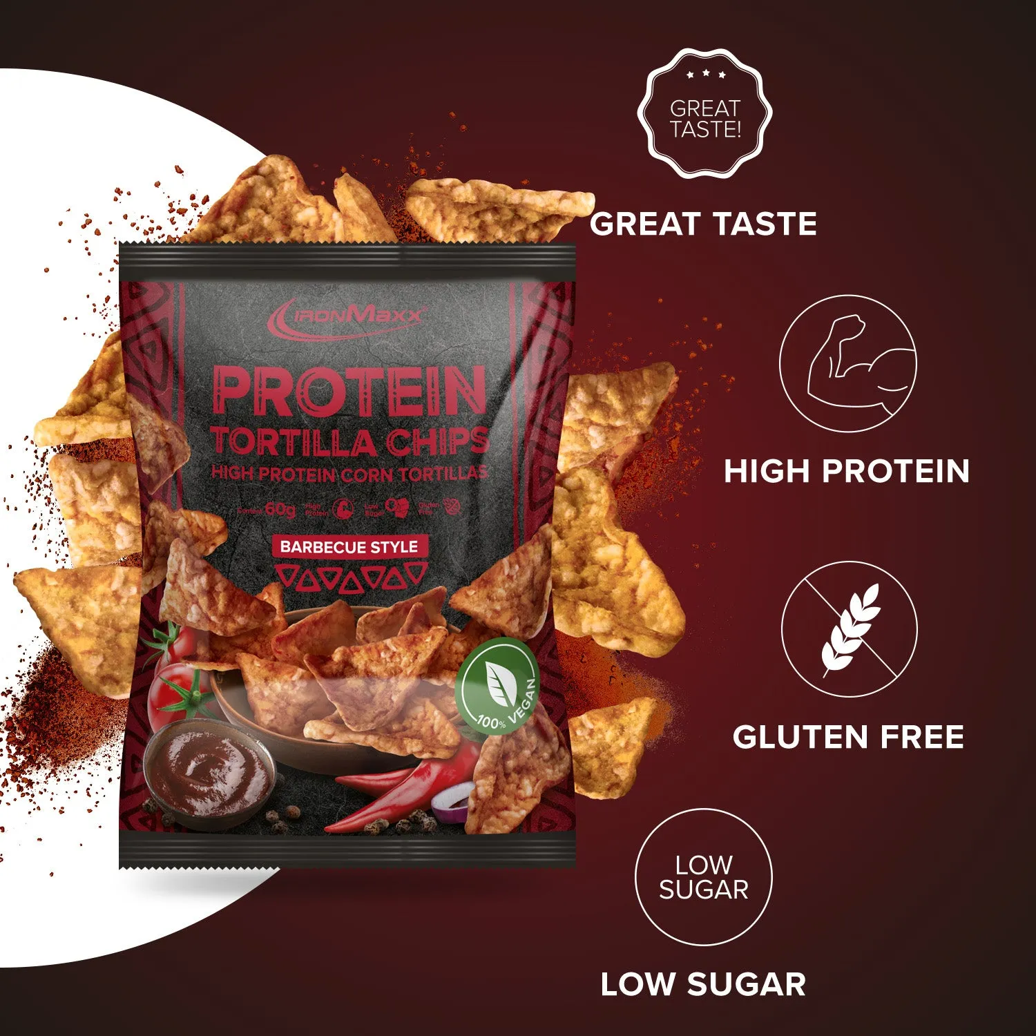 IronMaxx Tortilla Chips 1.0 Protein Chips 60g Barbecue glutenfrei