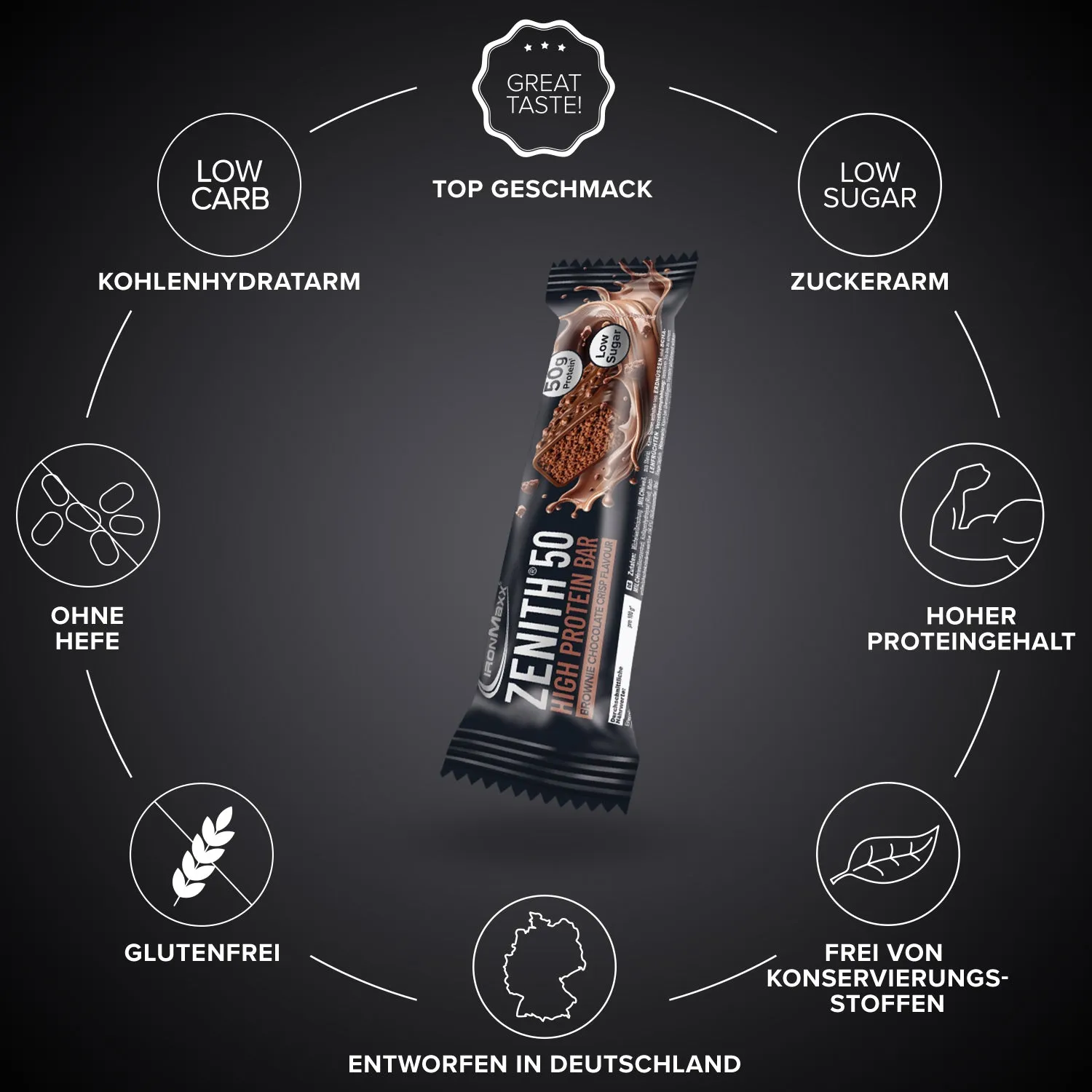 IronMaxx Zenith 50 Proteinriegel Brownie Chocolate Crisp 100g proteinreich