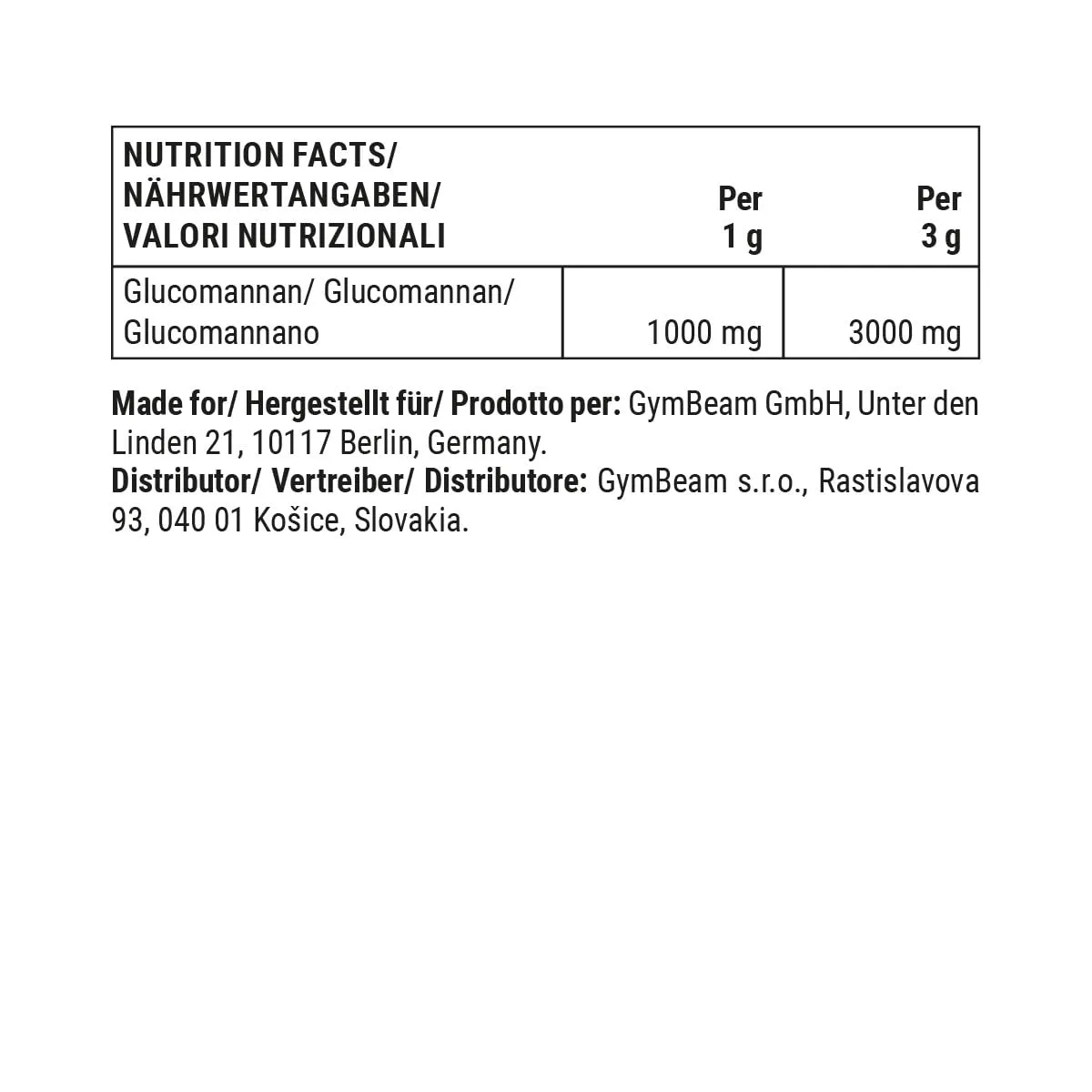 GymBeam Glucomannan Pulver 250g Konjak Ballaststoff