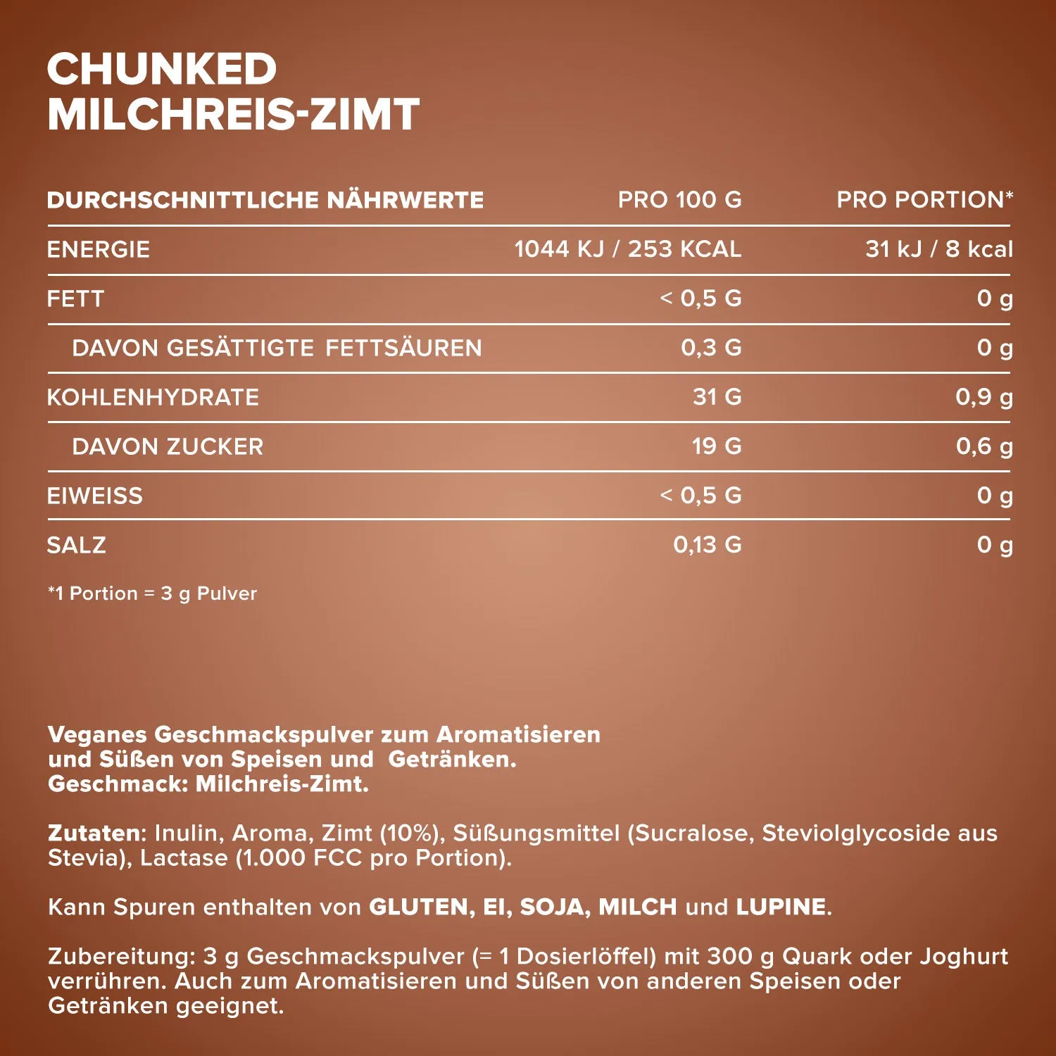 IronMaxx Chunked Geschmackspulver 150g Milchreis-Zimt vegan