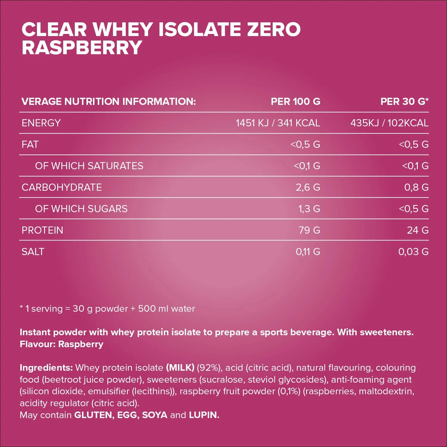 IronMaxx Clear Whey Isolate Zero Proteinpulver Himbeere 400g zuckerfrei