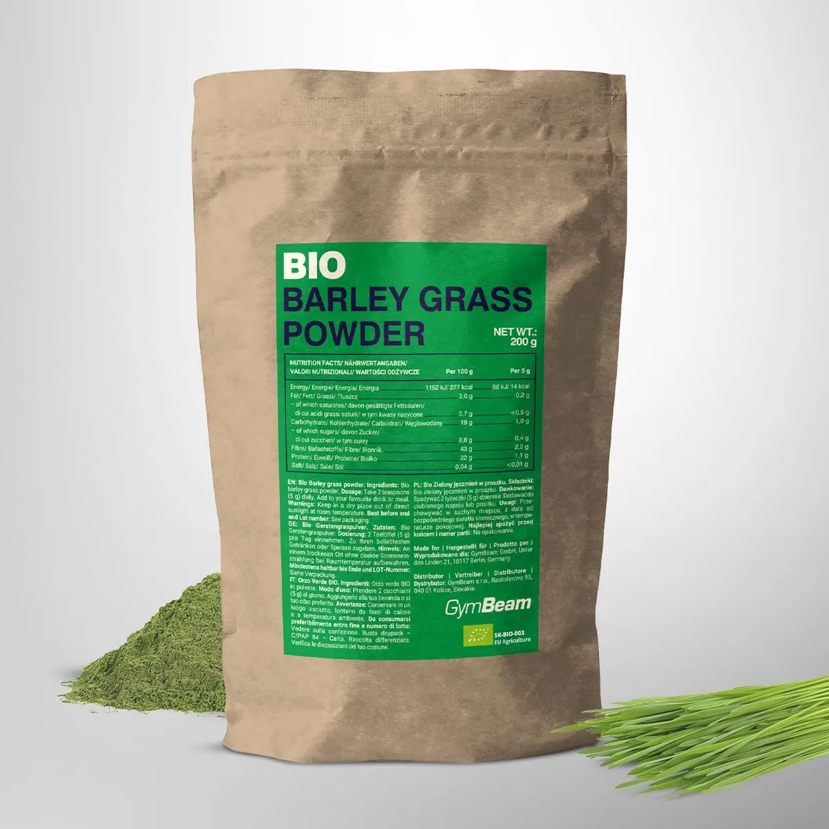 GymBeam BIO Gerstengras Pulver 200g für Smoothies