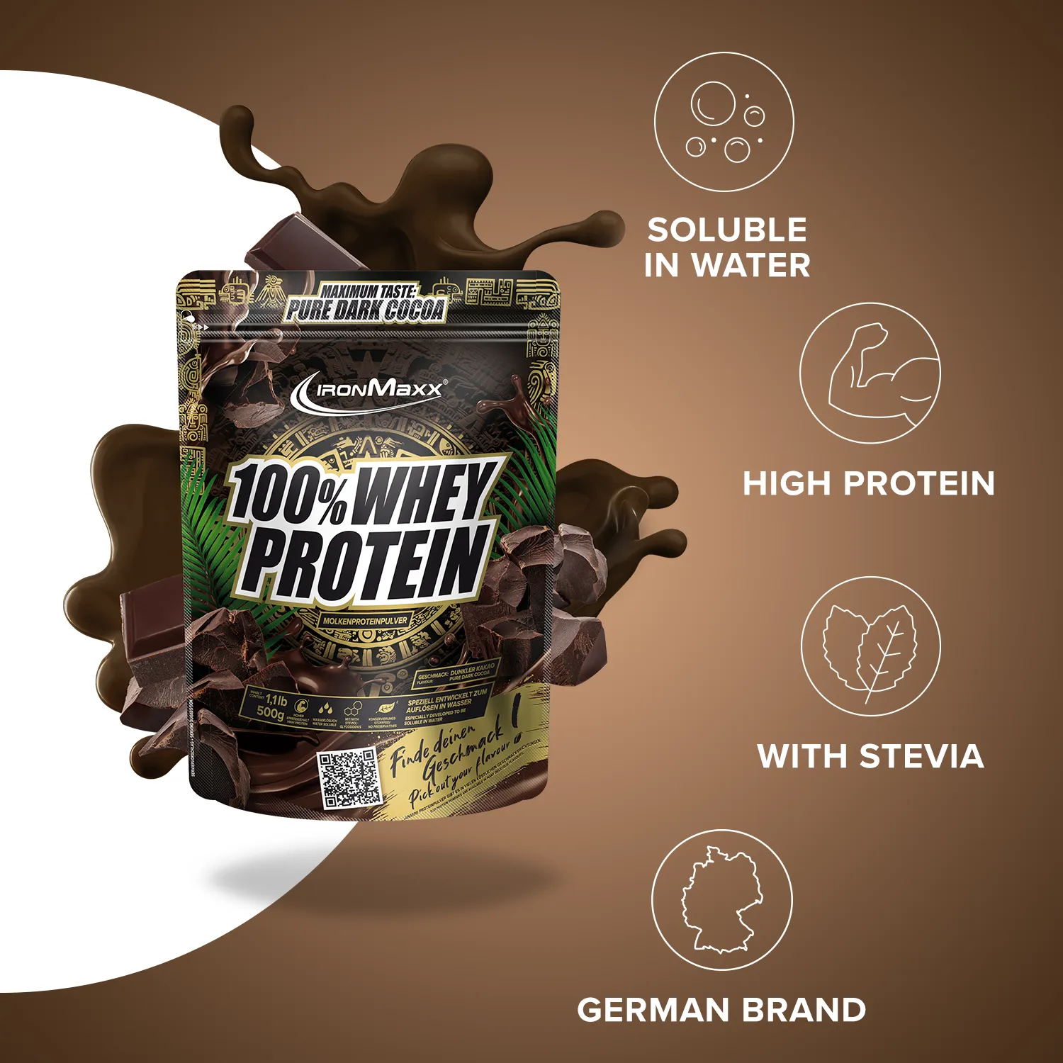 IronMaxx 100% Whey Protein Pulver 500g Pure Dark Cocoa