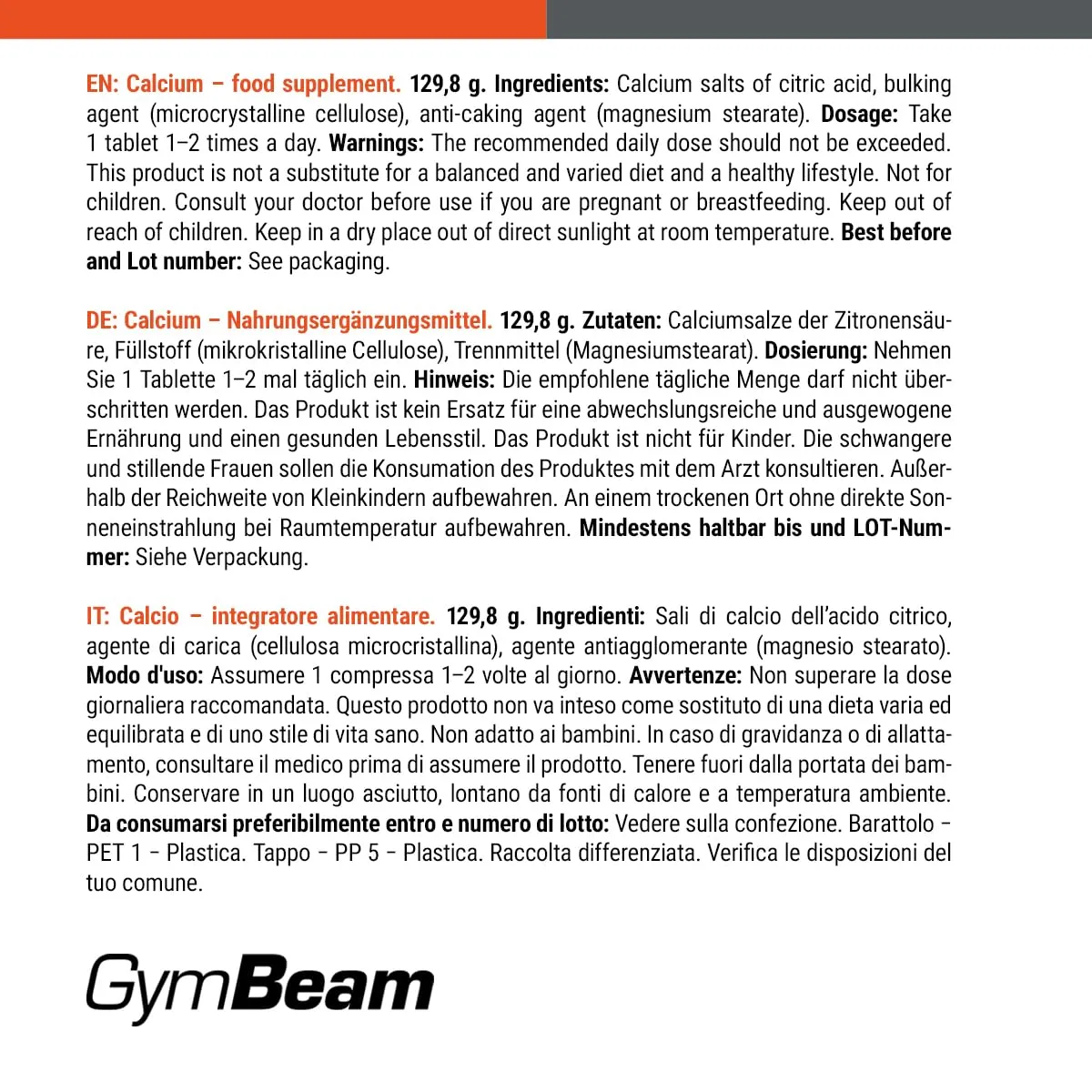 GymBeam Calcium Tabletten 120 Tabs 400 mg vegan
