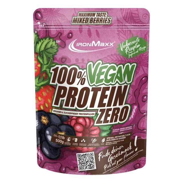 IronMaxx 100% Vegan Protein Zero Pulver Mixed Berries 500g zuckerfrei