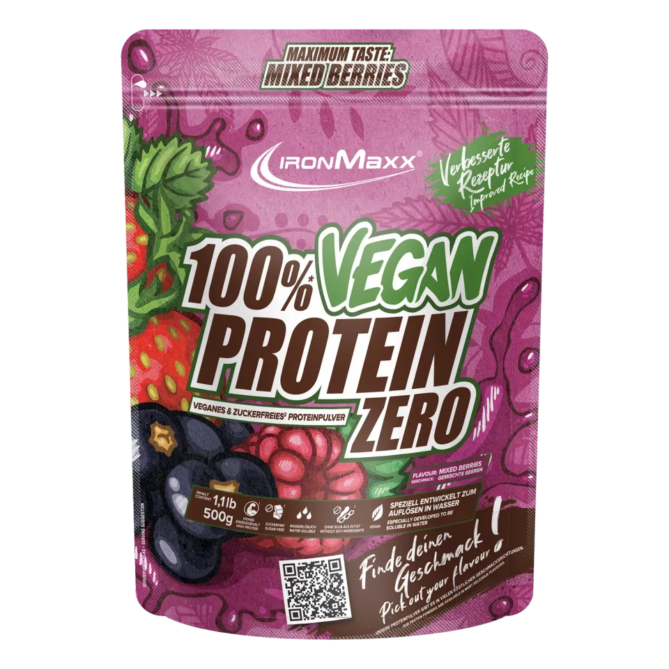 IronMaxx 100% Vegan Protein Zero Pulver Mixed Berries 500g zuckerfrei