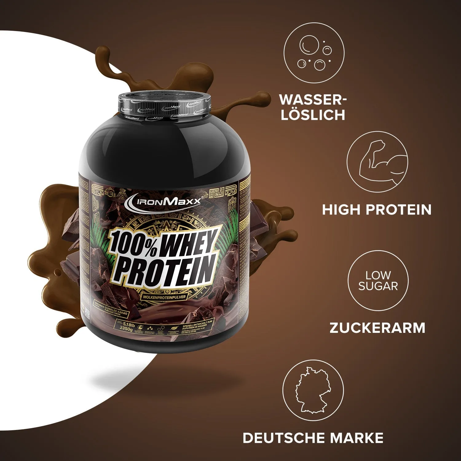 IronMaxx 100% Whey Protein Pulver Dark Cocoa 2350g High Protein