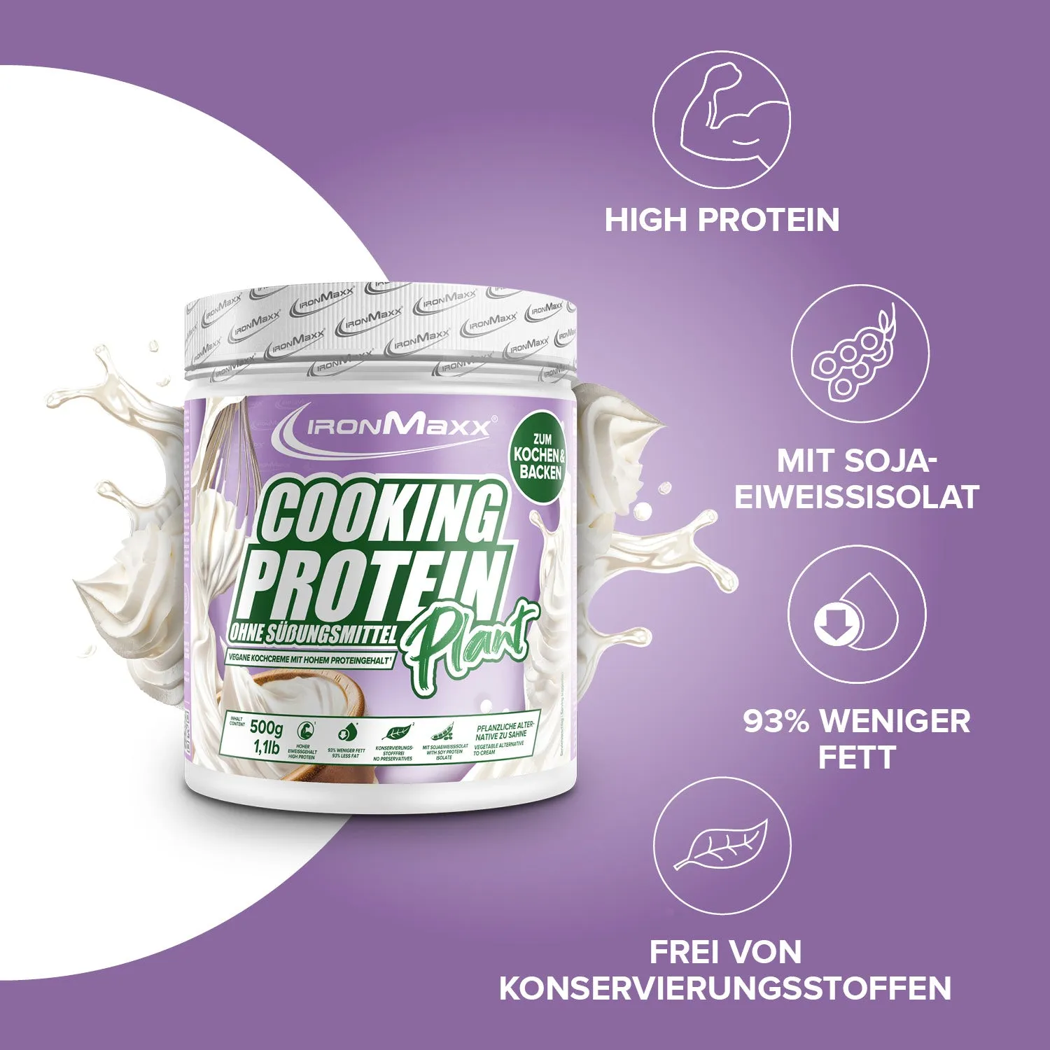 IronMaxx Cooking Protein Plant 500g Sahne Soja-Protein vegan