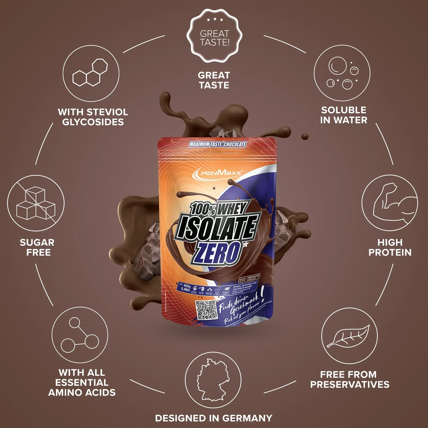 IronMaxx 100% Whey Isolate ZERO Pulver Schokolade 400g fettarm