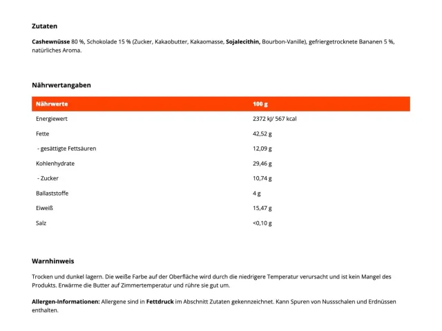 GymBeam Cashewbutter Schokolade Banane 340 g cremig