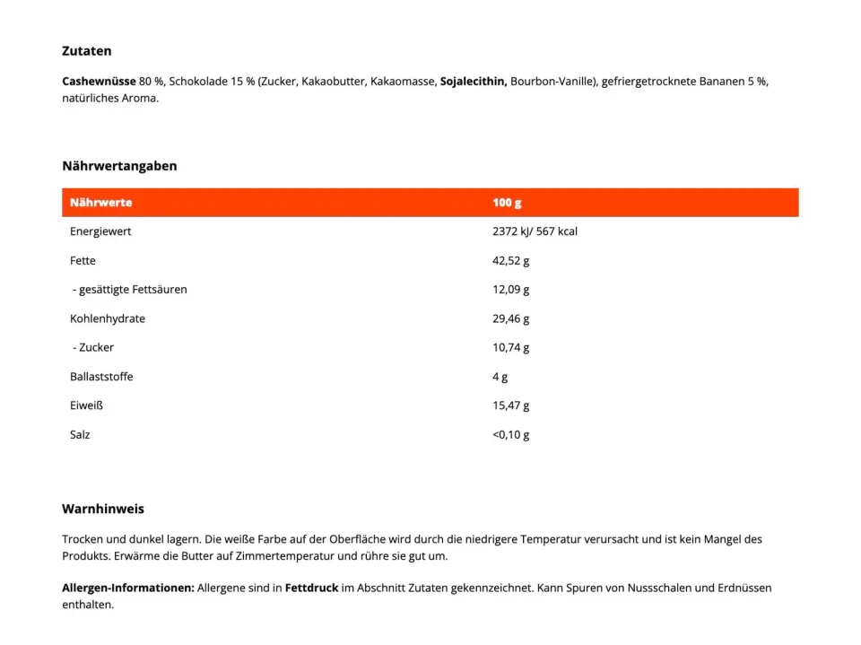 GymBeam Cashewbutter Schokolade Banane 340 g cremig