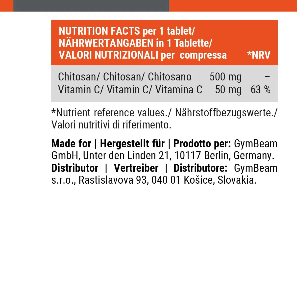 GymBeam Chitosan Tabletten 120 Stück mit Vitamin C