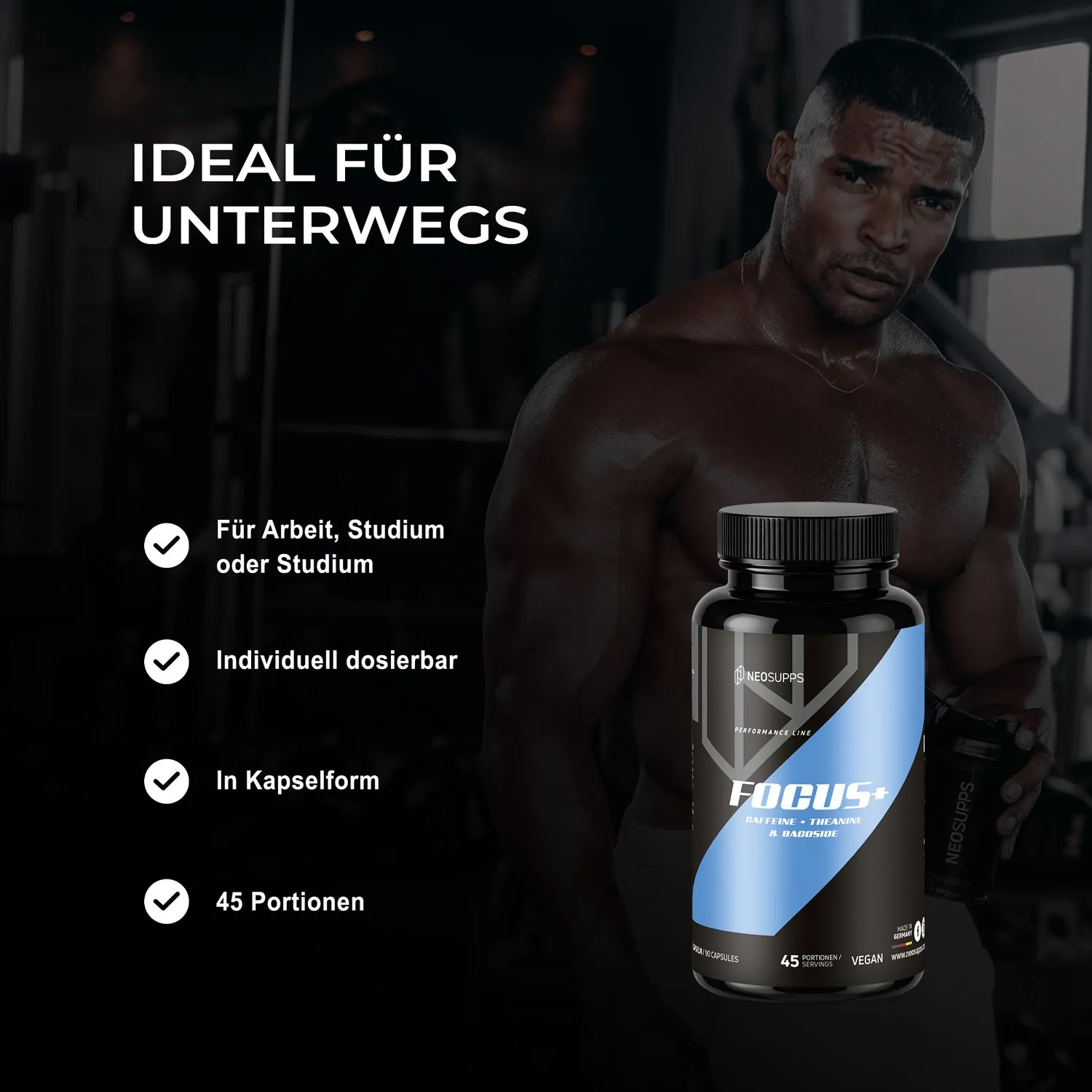 Neosupps Focus+ Booster Kapseln 90 Stück mit Koffein