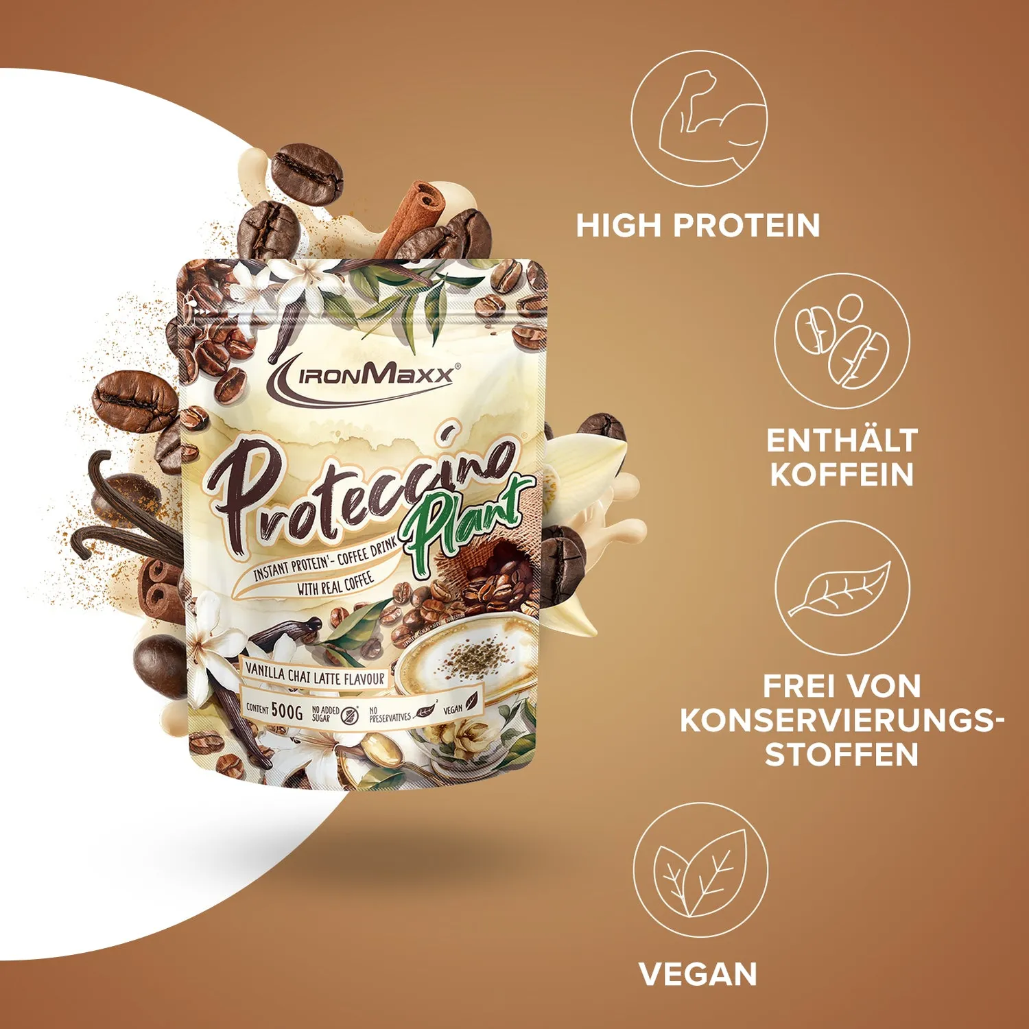 IronMaxx Proteccino Plant Protein Kaffee 500g Vanilla Chai