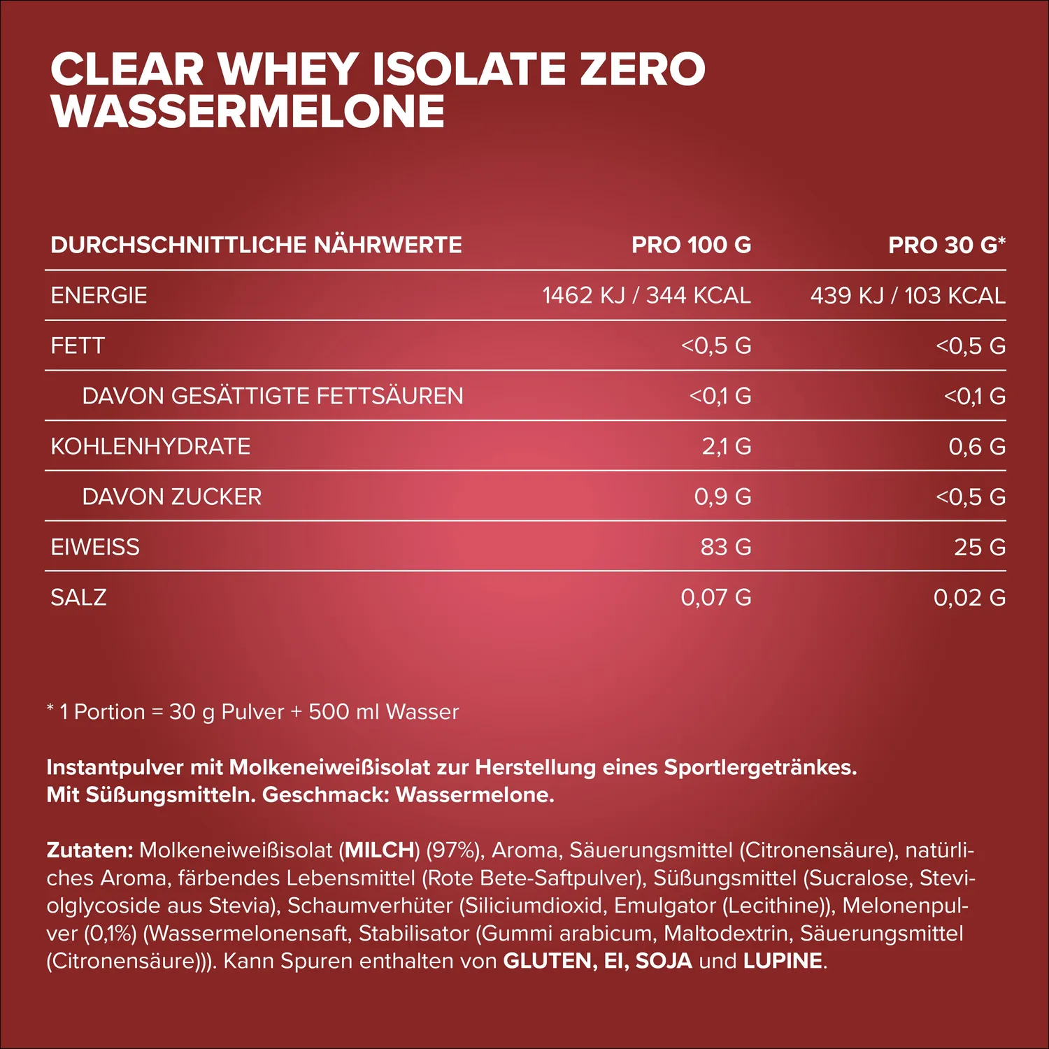 IronMaxx Clear Whey Isolate ZERO Proteinpulver Wassermelone 400g zuckerfrei