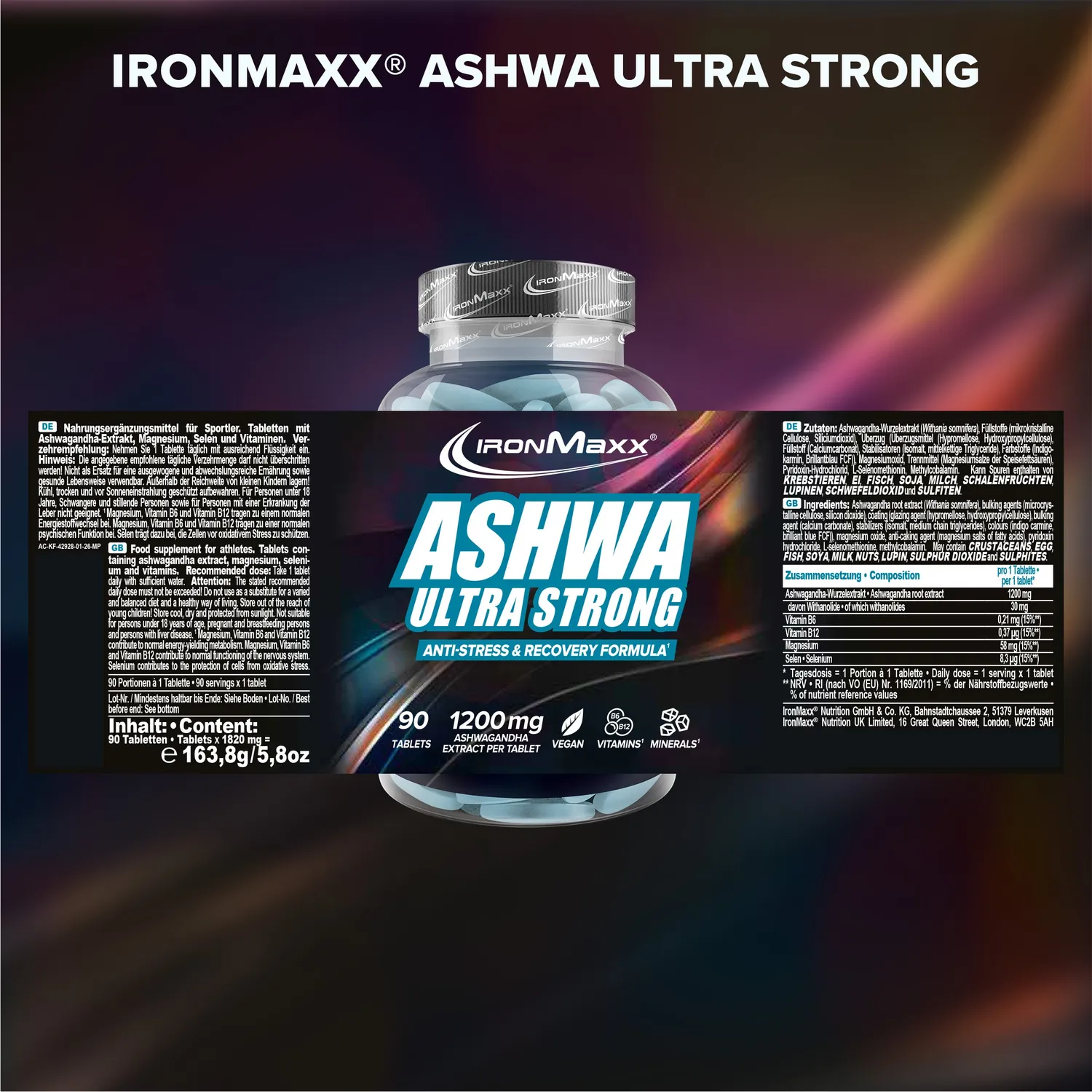 IronMaxx Ashwagandha Ultra Strong Tabletten 90 Stück hochdosiert