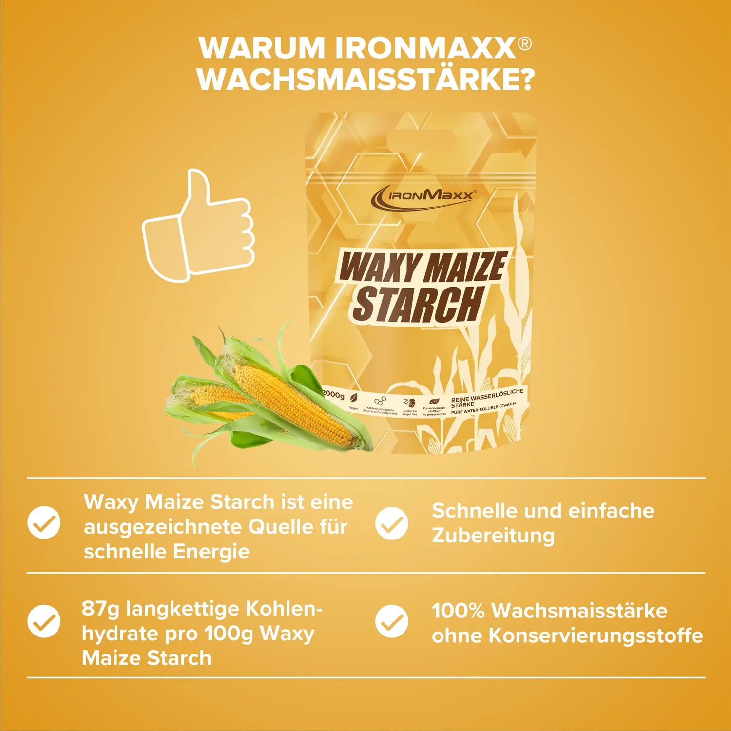 IronMaxx Waxy Maize Starch 2000 g Weight Gainer vegan zuckerfrei