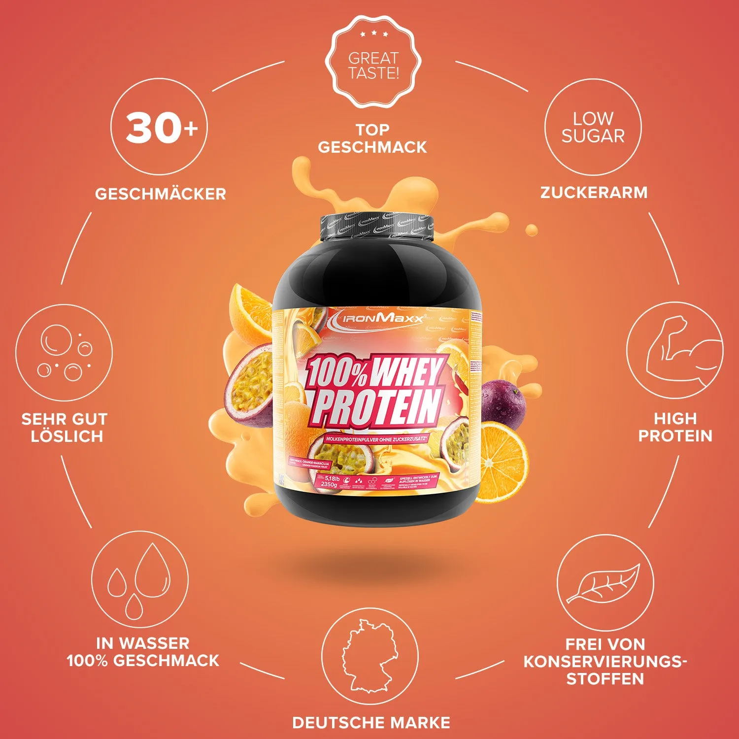 IronMaxx 100% Whey Protein Pulver 2350g Orange Maracuja
