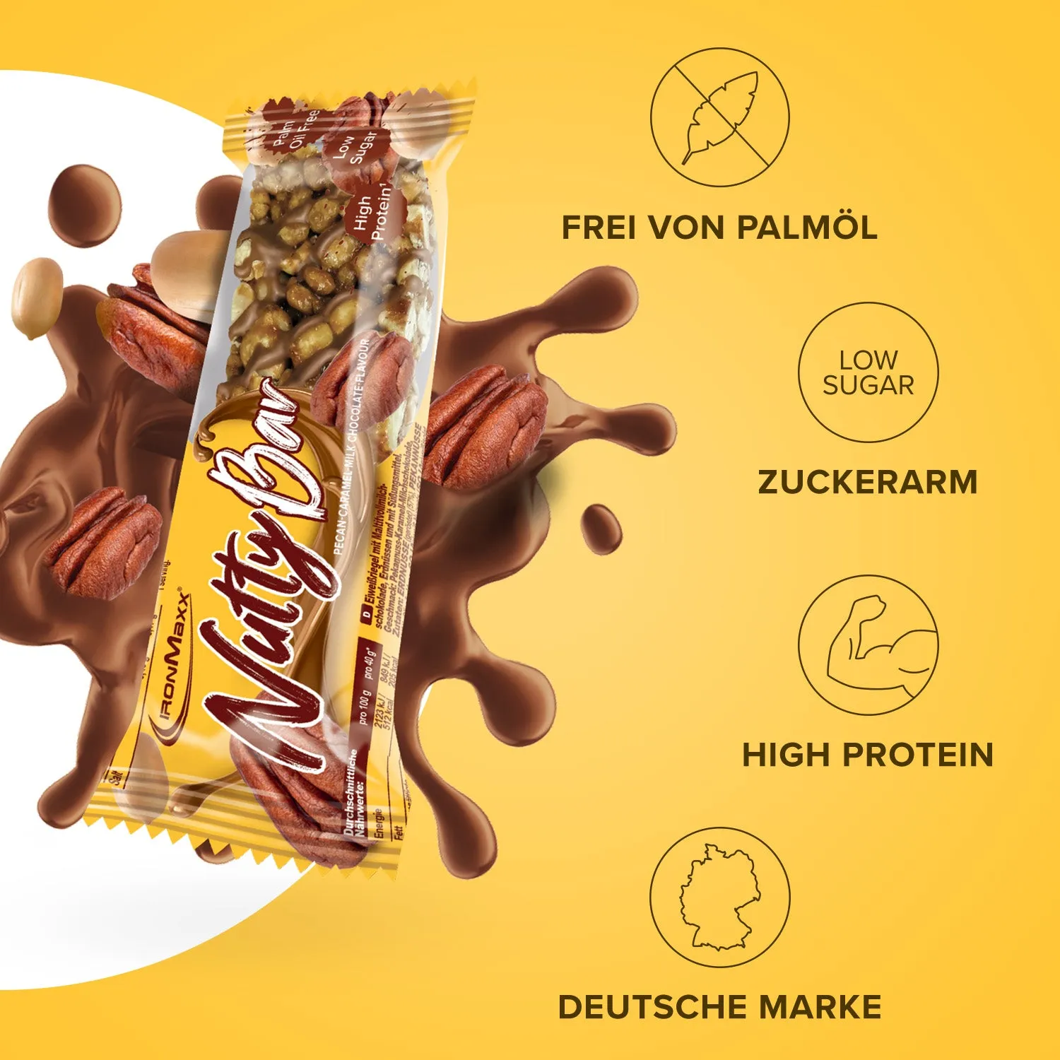 IronMaxx Nutty Bar Proteinriegel 40g Pecan Caramel low sugar
