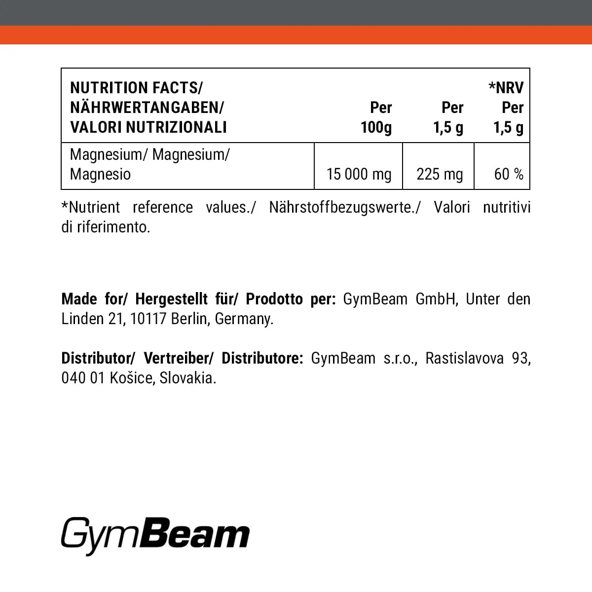 GymBeam Magnesiumcitrat Pulver 250 g löslich