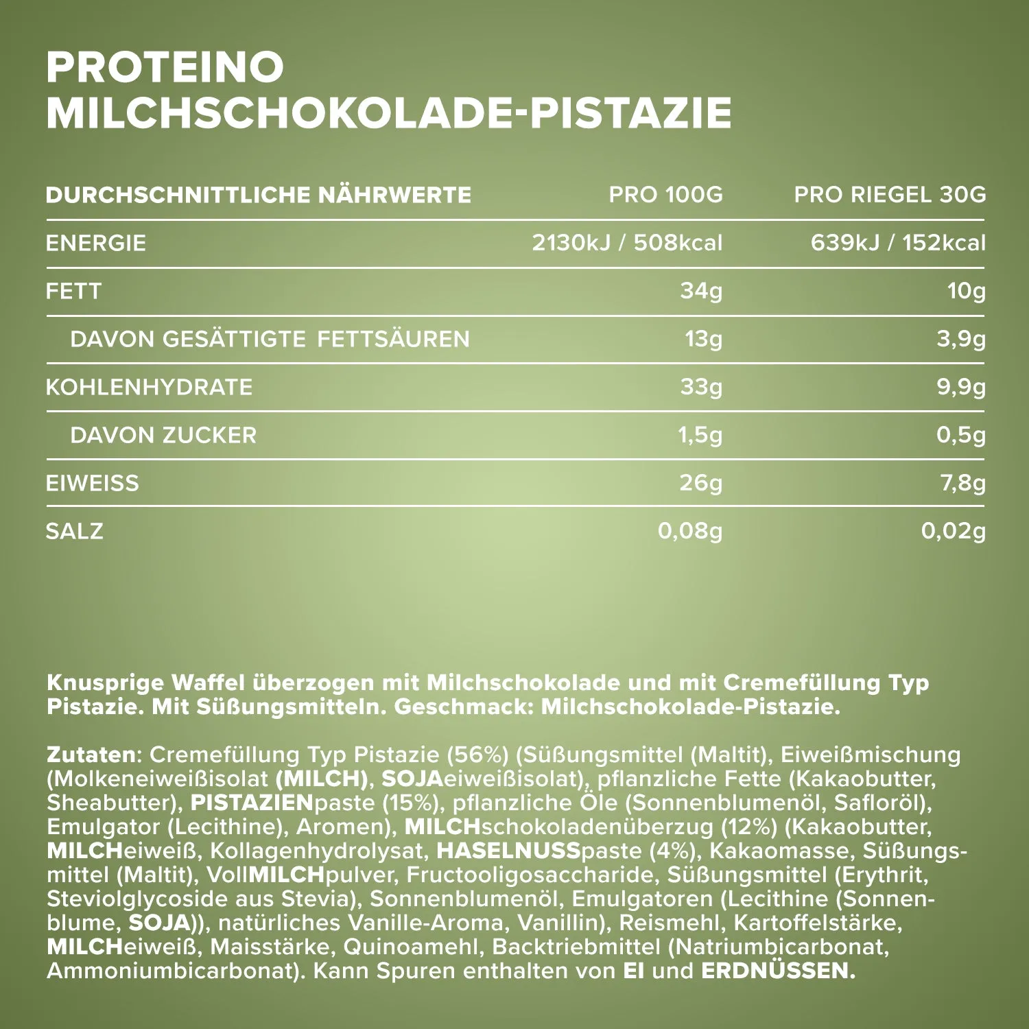 IronMaxx Proteino Milk Chocolate Pistachio Proteinriegel 12x30g