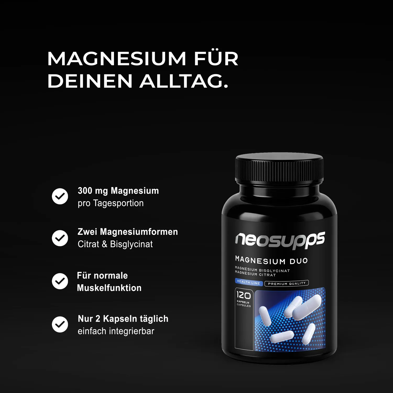 Neosupps Magnesium Duo Kapseln 120 Stück Citrat Bisglycinat