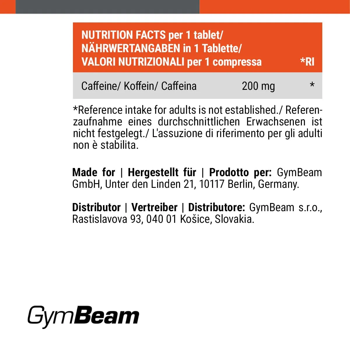 GymBeam Koffein Tabletten 90 Stück hochdosiert