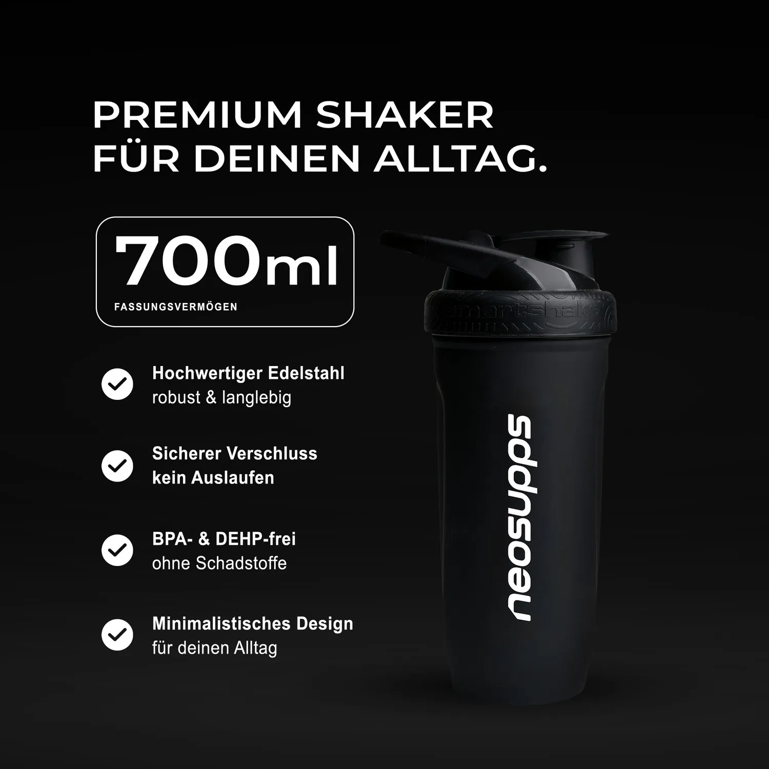 Neosupps Steel Shaker Edelstahl 700ml Schwarz