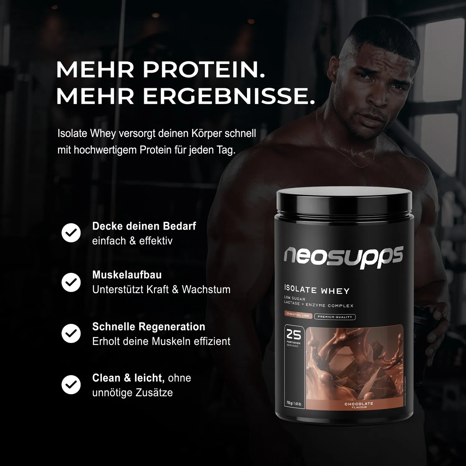 Neosupps Isolate Whey Proteinpulver Chocolate 750g zuckerarm