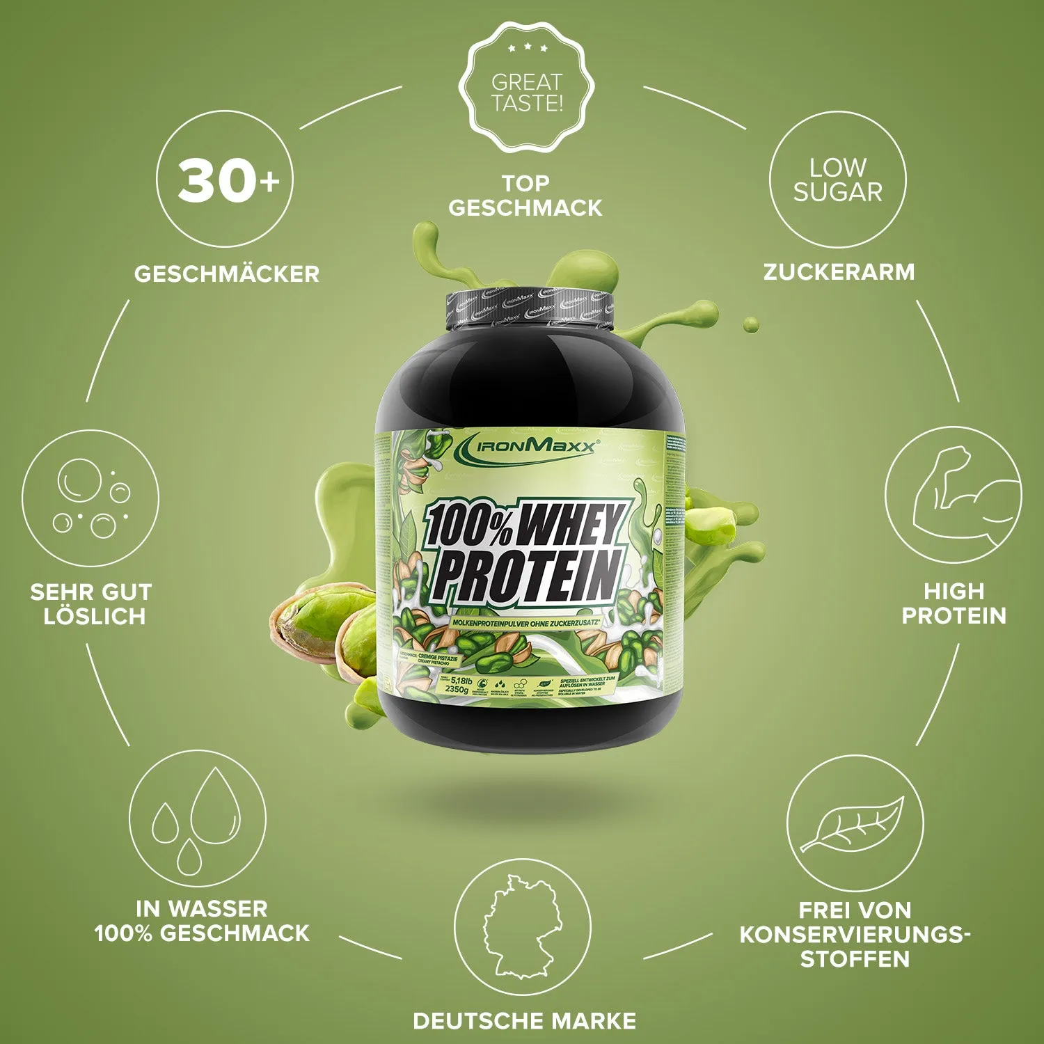 IronMaxx 100% Whey Protein Creamy Pistazie 2350g mit BCAAs