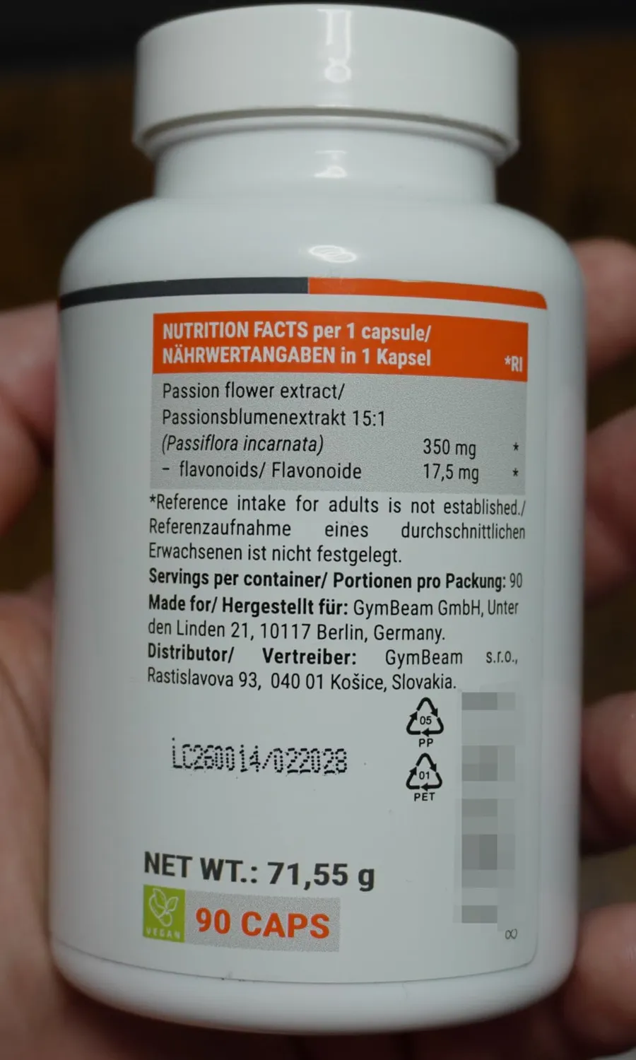 GymBeam Passionsblume Kapseln 90 Caps 15:1 Extrakt vegan