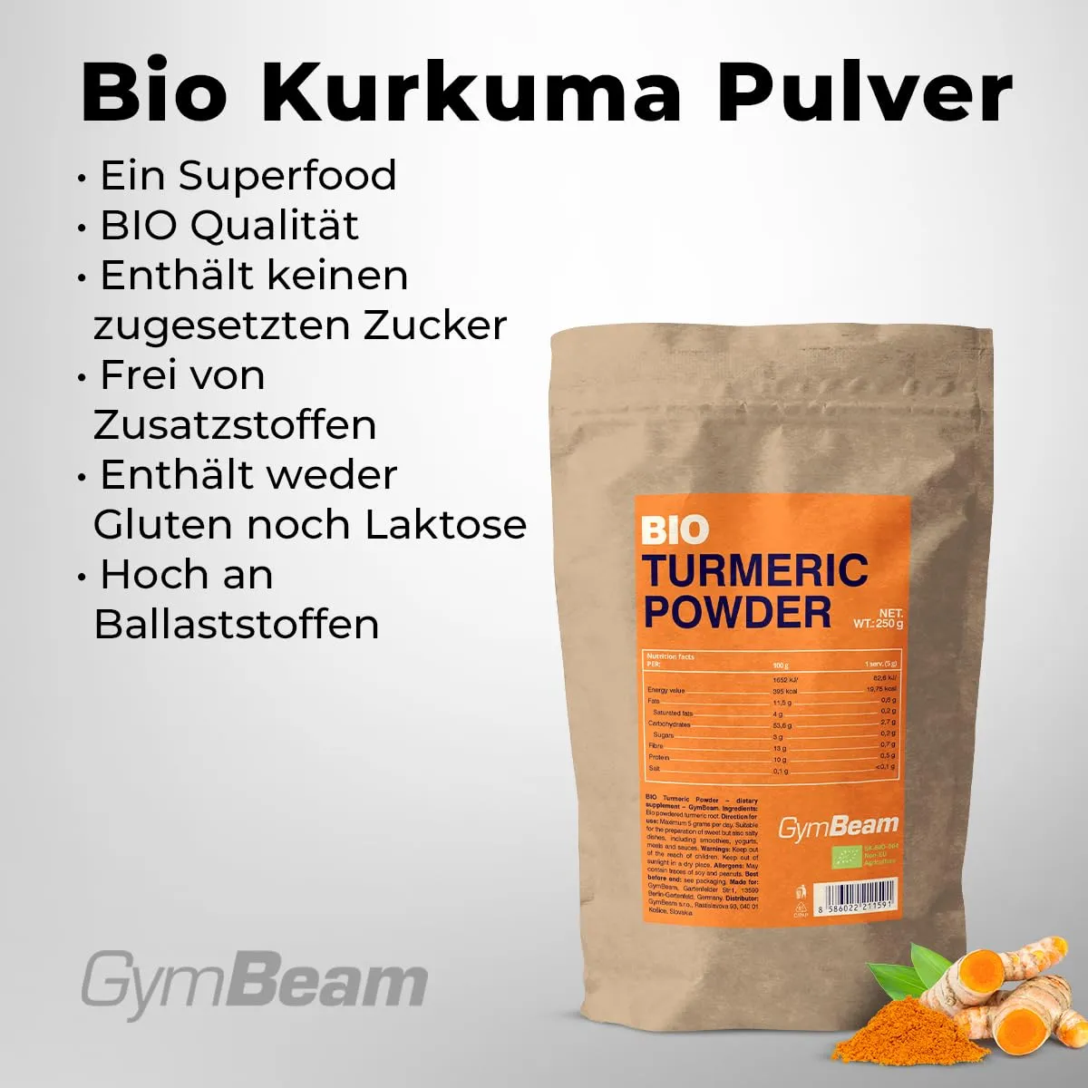 GymBeam Bio Kurkuma Pulver 250 g glutenfrei