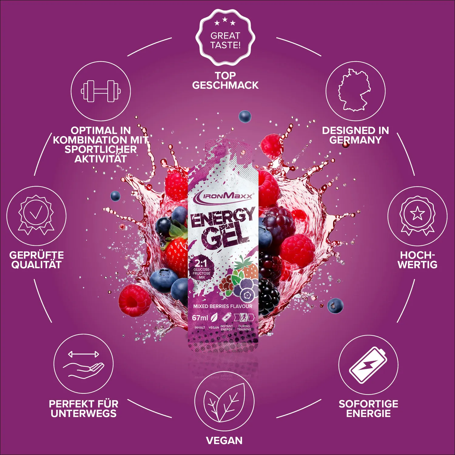 IronMaxx Hydro Energy Gel 67ml Mixed Berries mit Natrium