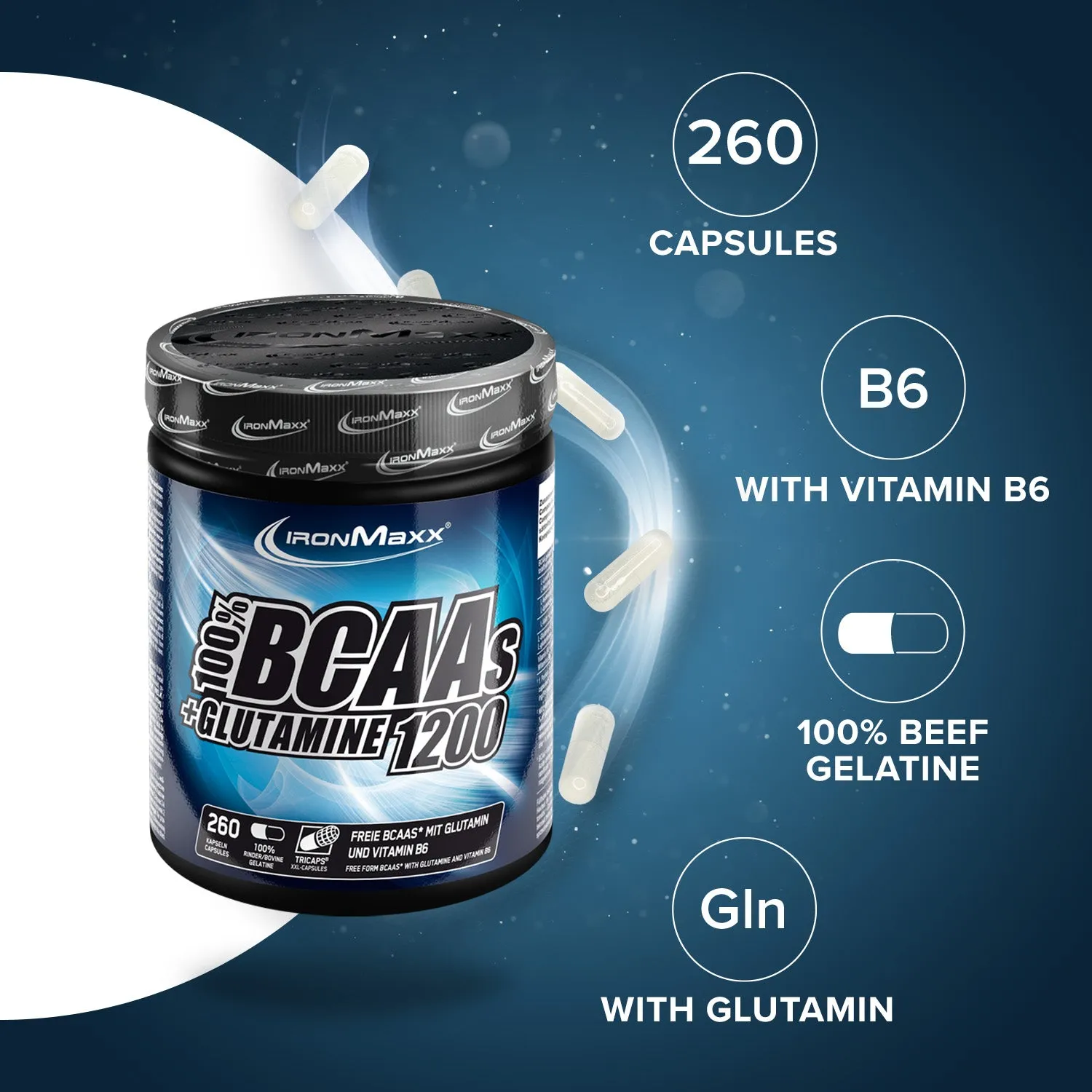 IronMaxx BCAAs Glutamin 1200 Tricaps 260 Stk
