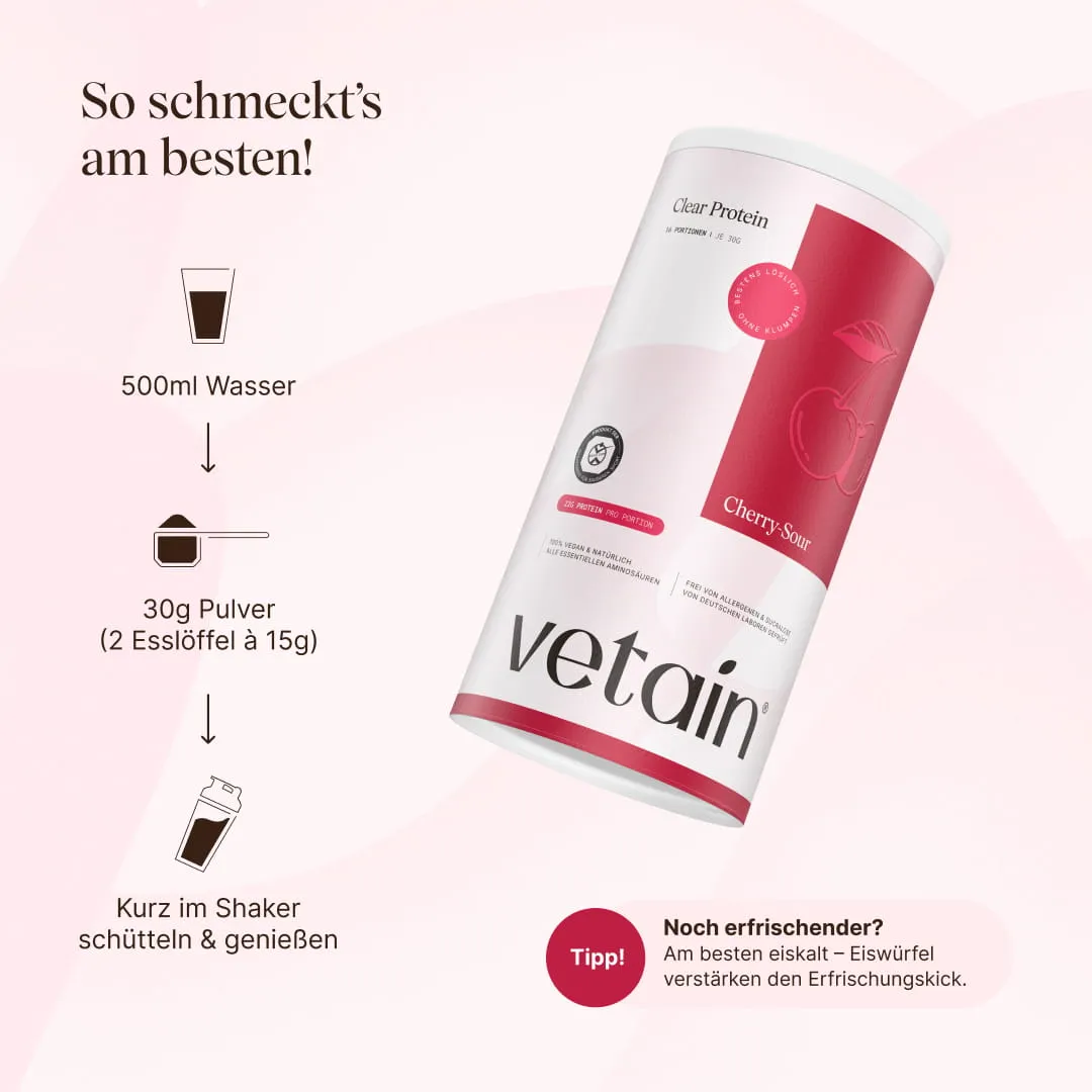 Vetain Clear Protein Cherry Sour 480g vegan erfrischend