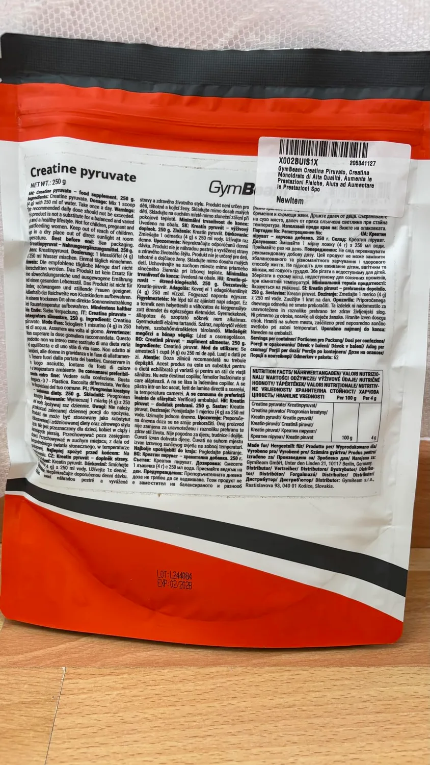 GymBeam Kreatinpyruvat Pulver 250g gut löslich