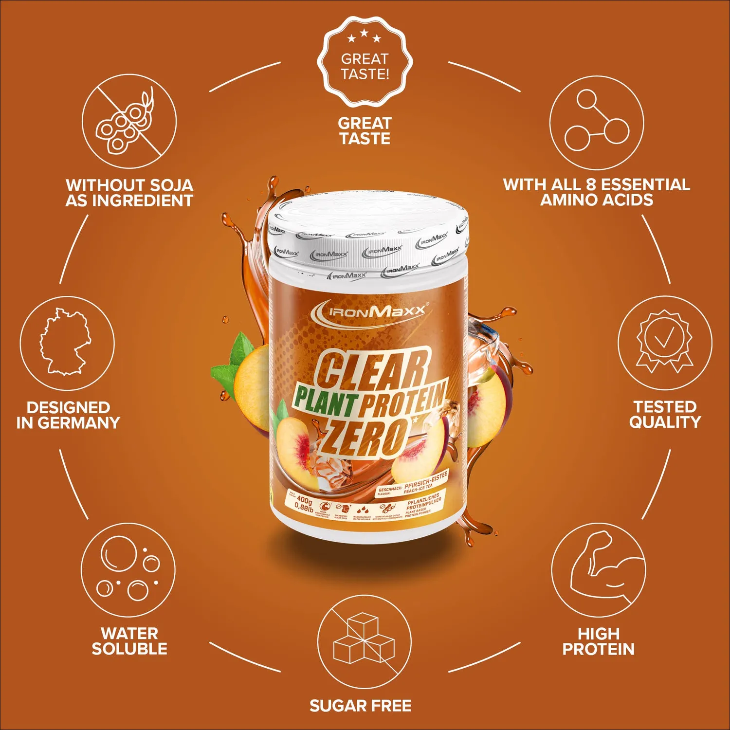 IronMaxx Clear Plant Protein Zero Pulver 400g Peach Ice Tea vegan
