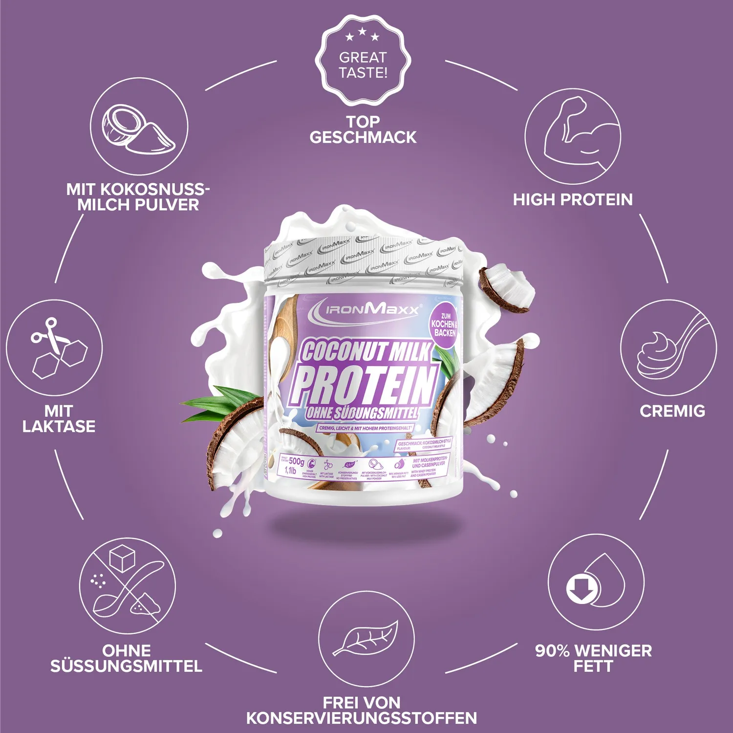 IronMaxx Coconut Milk Protein Dose Pulver 500g Kokosmilch