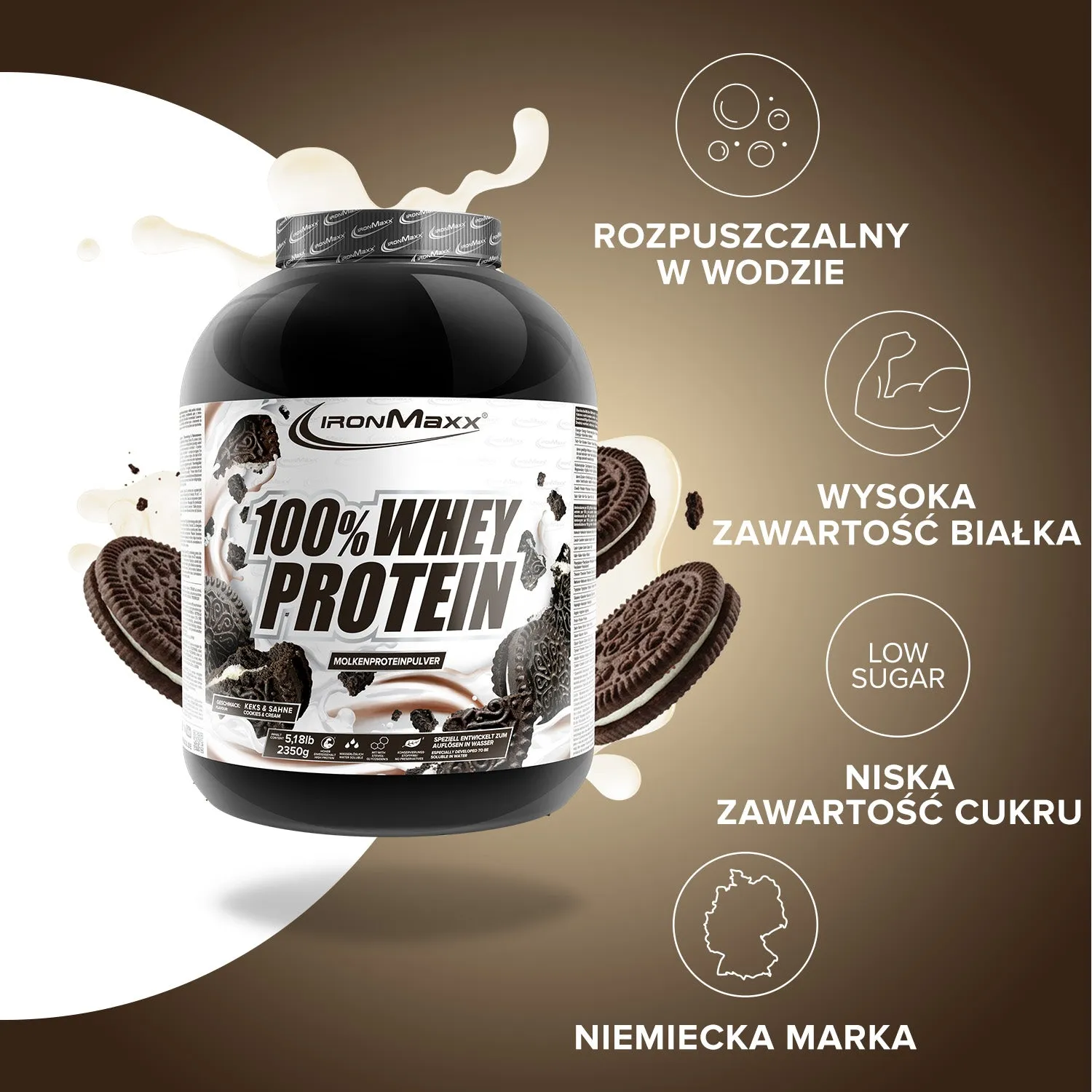 IronMaxx 100% Whey Proteinpulver 2350 g Cookies and Cream