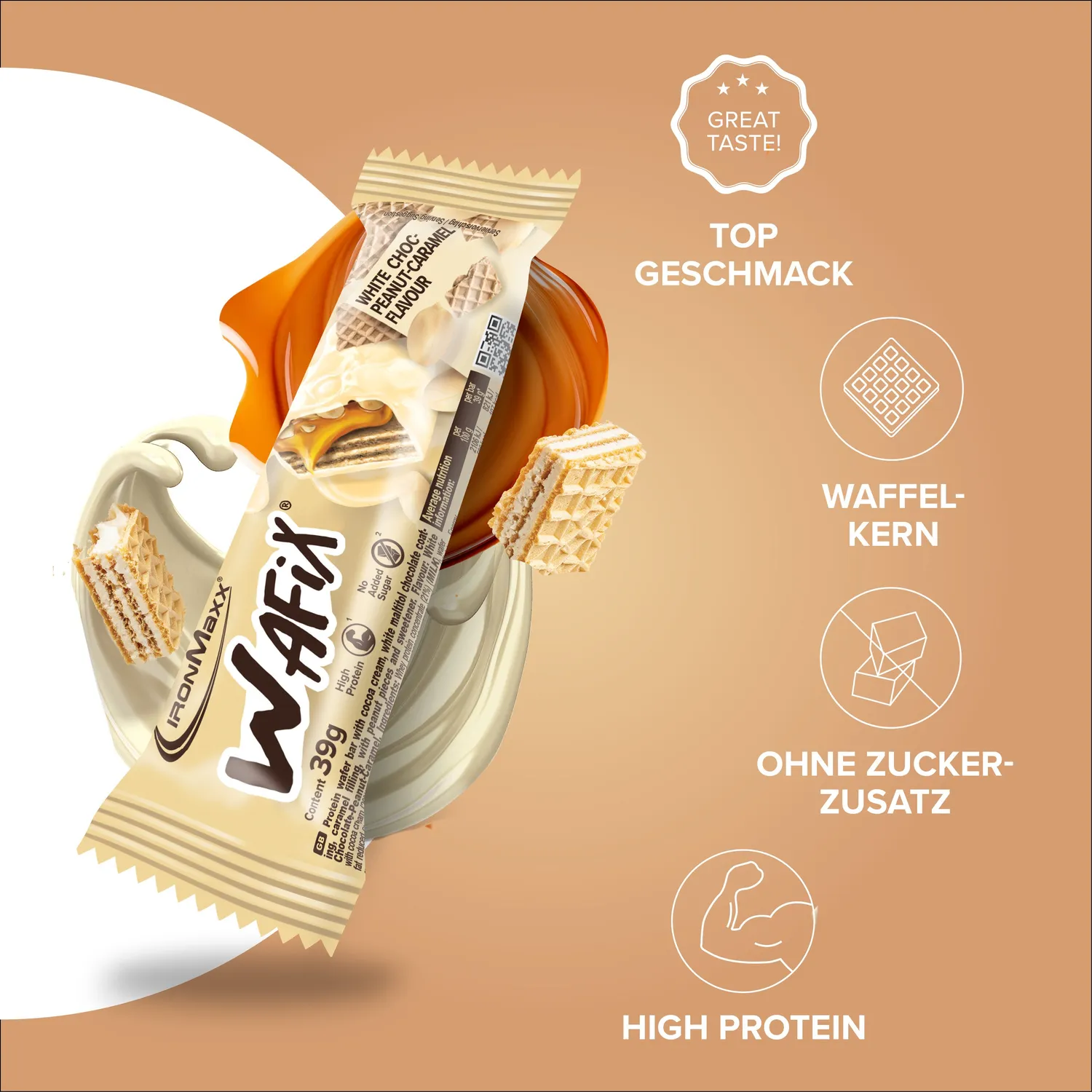 IronMaxx Wafix Proteinriegel White Peanut Caramel 39g