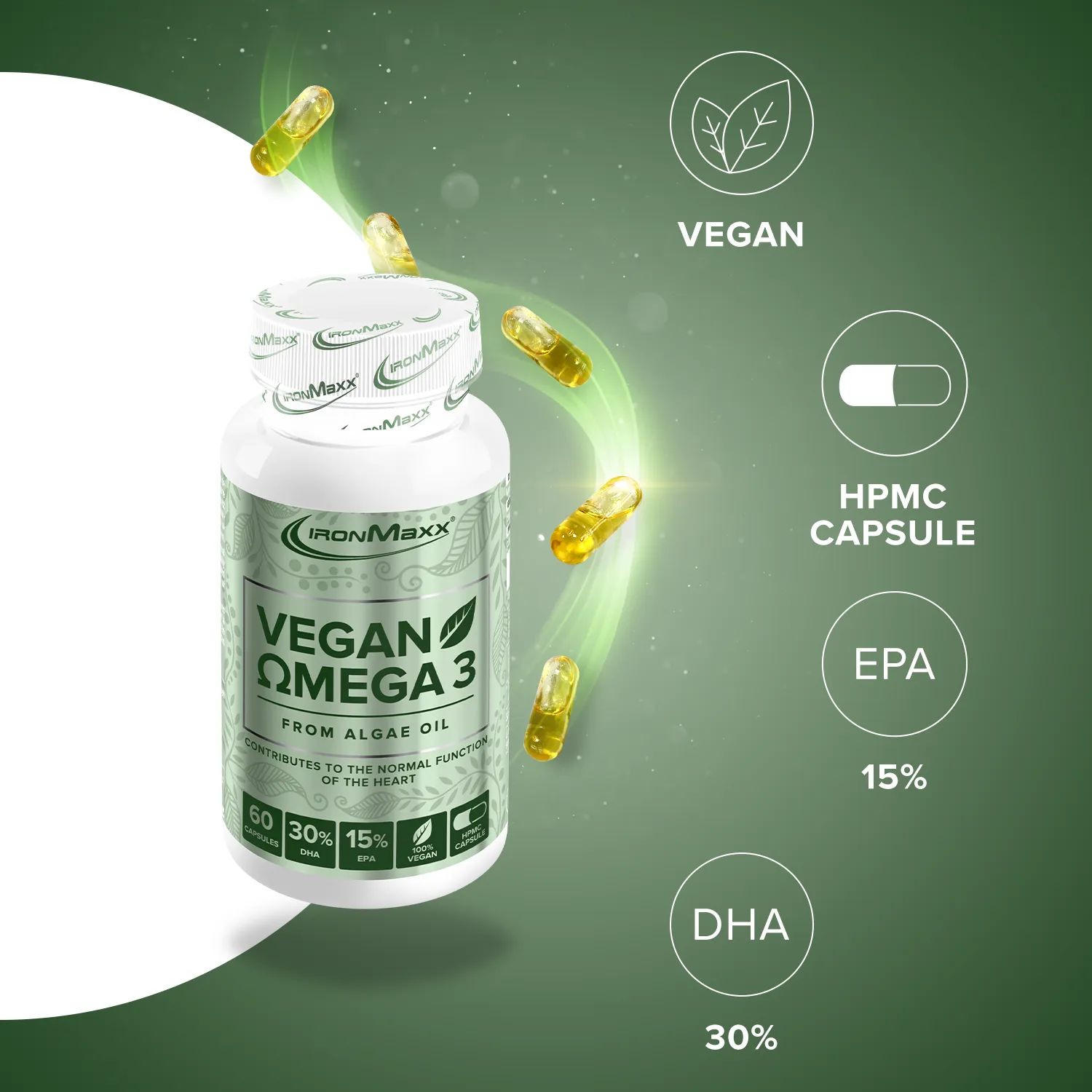 IronMaxx Vegan Omega 3 Algenöl-Kapseln 60 Kapseln