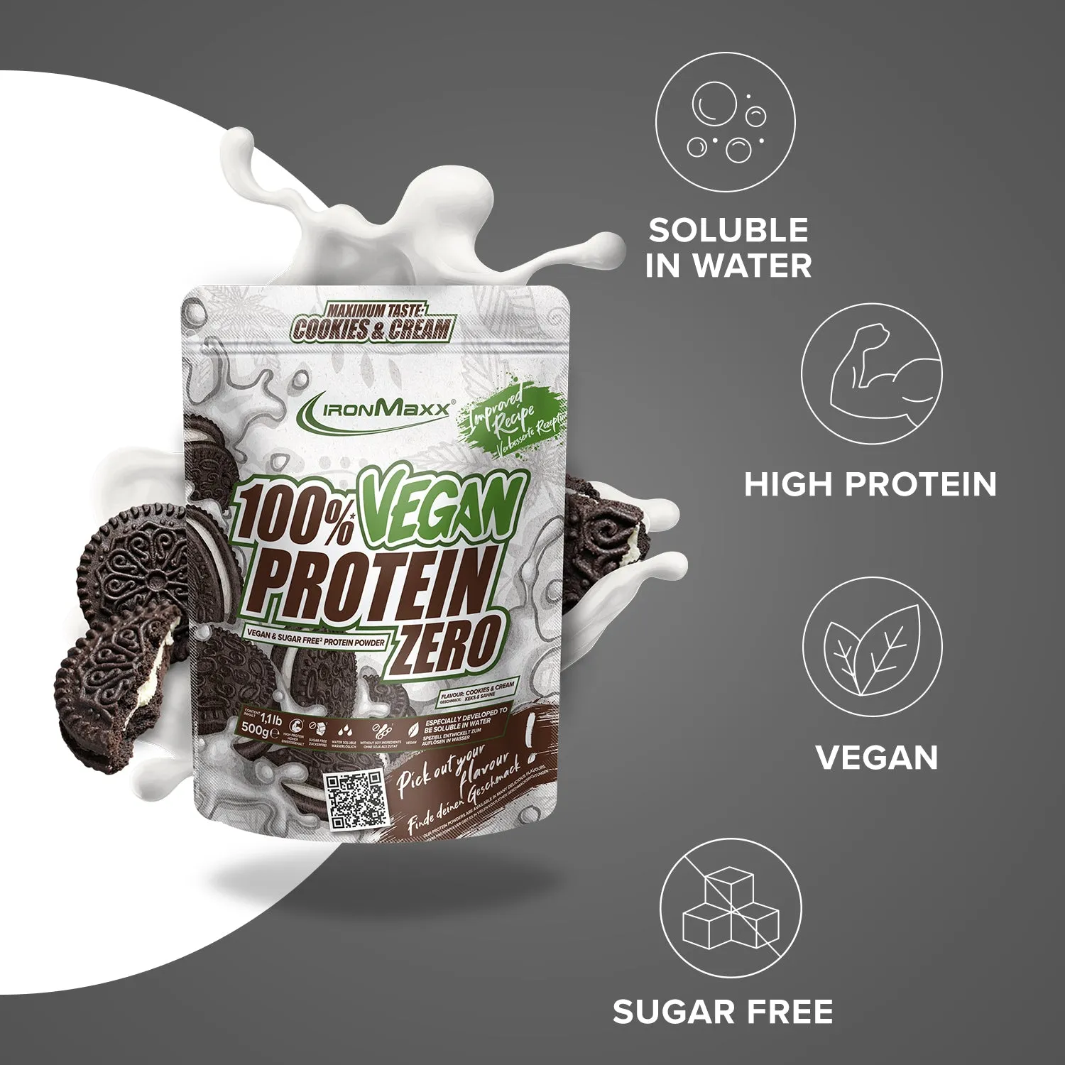 IronMaxx Vegan Protein Zero Pulver 500 g Cookies & Cream zuckerfrei