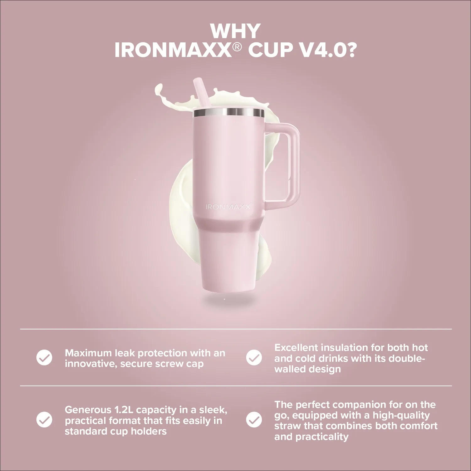 IronMaxx Cup V4.0 Trinkbecher 1200ml Rose