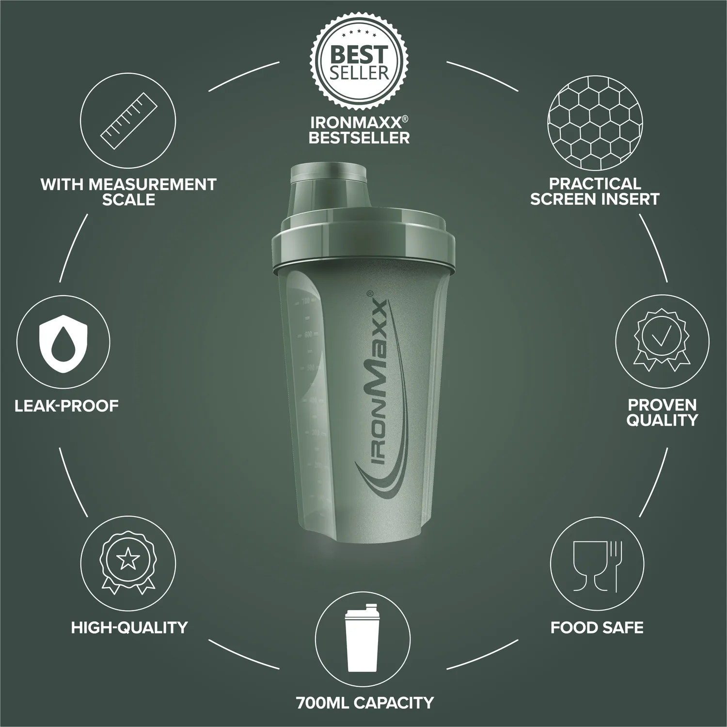 IronMaxx Shaker Mineral Green 700ml BPA-frei Sieb