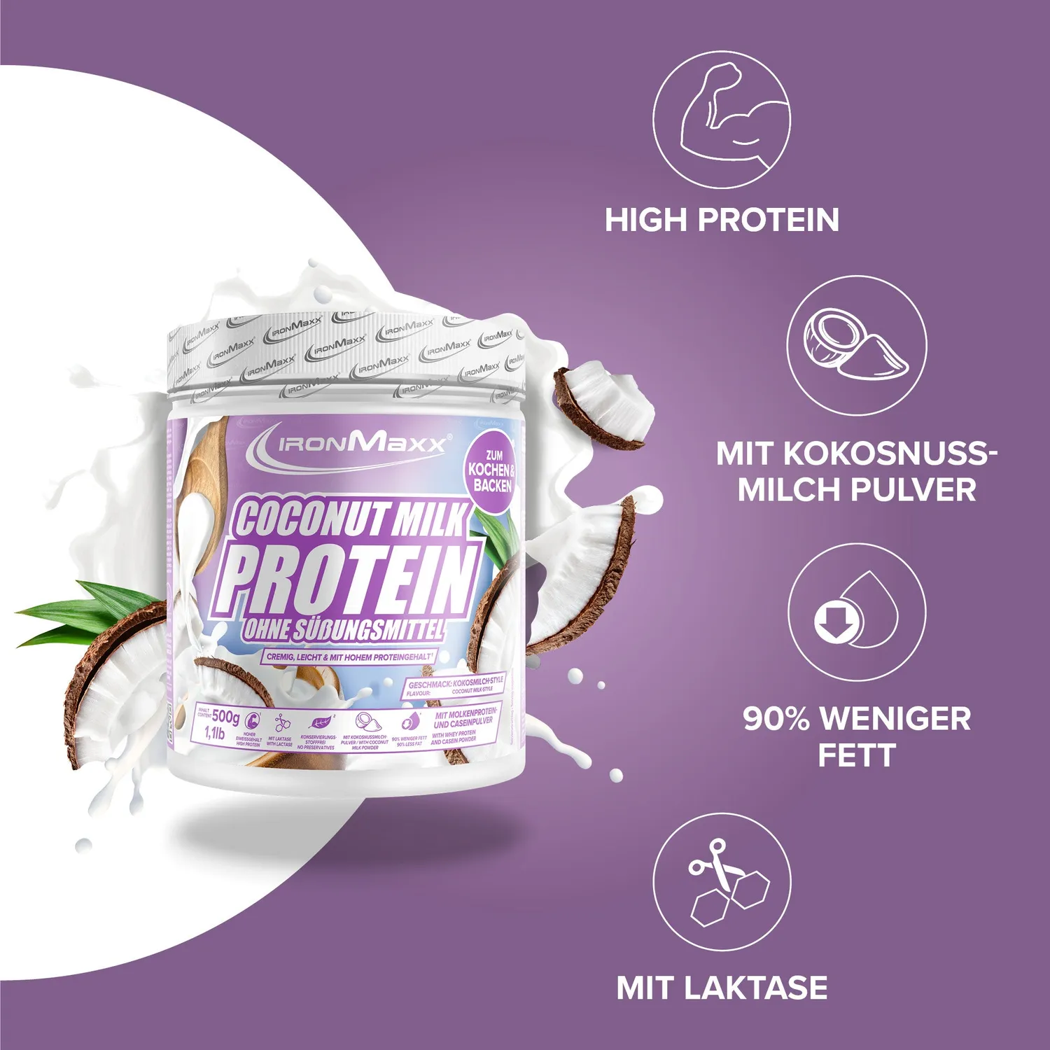IronMaxx Coconut Milk Protein Dose Pulver 500g Kokosmilch
