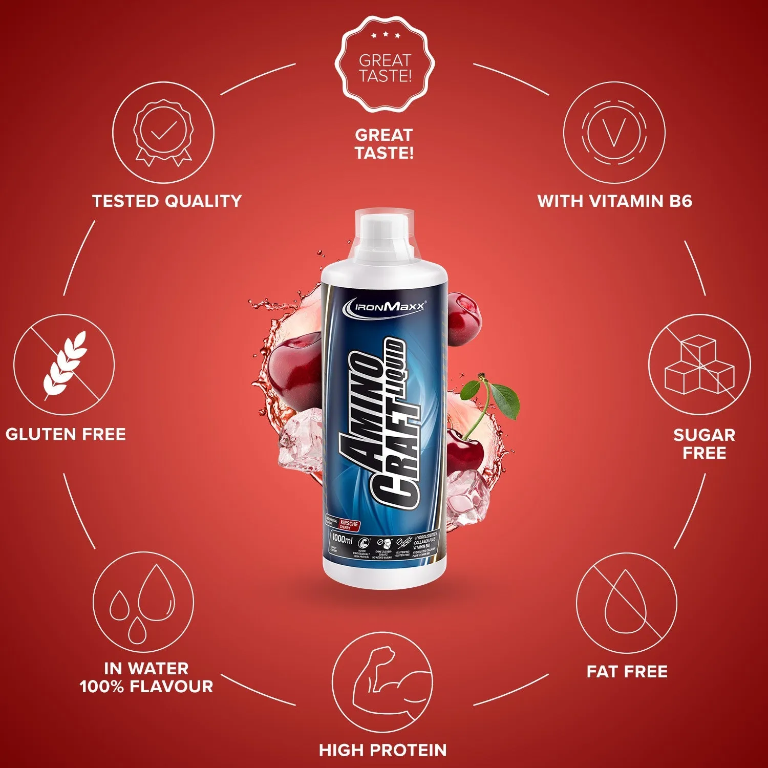 IronMaxx AminoCraft Liquid Aminos Kirsche 1000ml mit BCAA