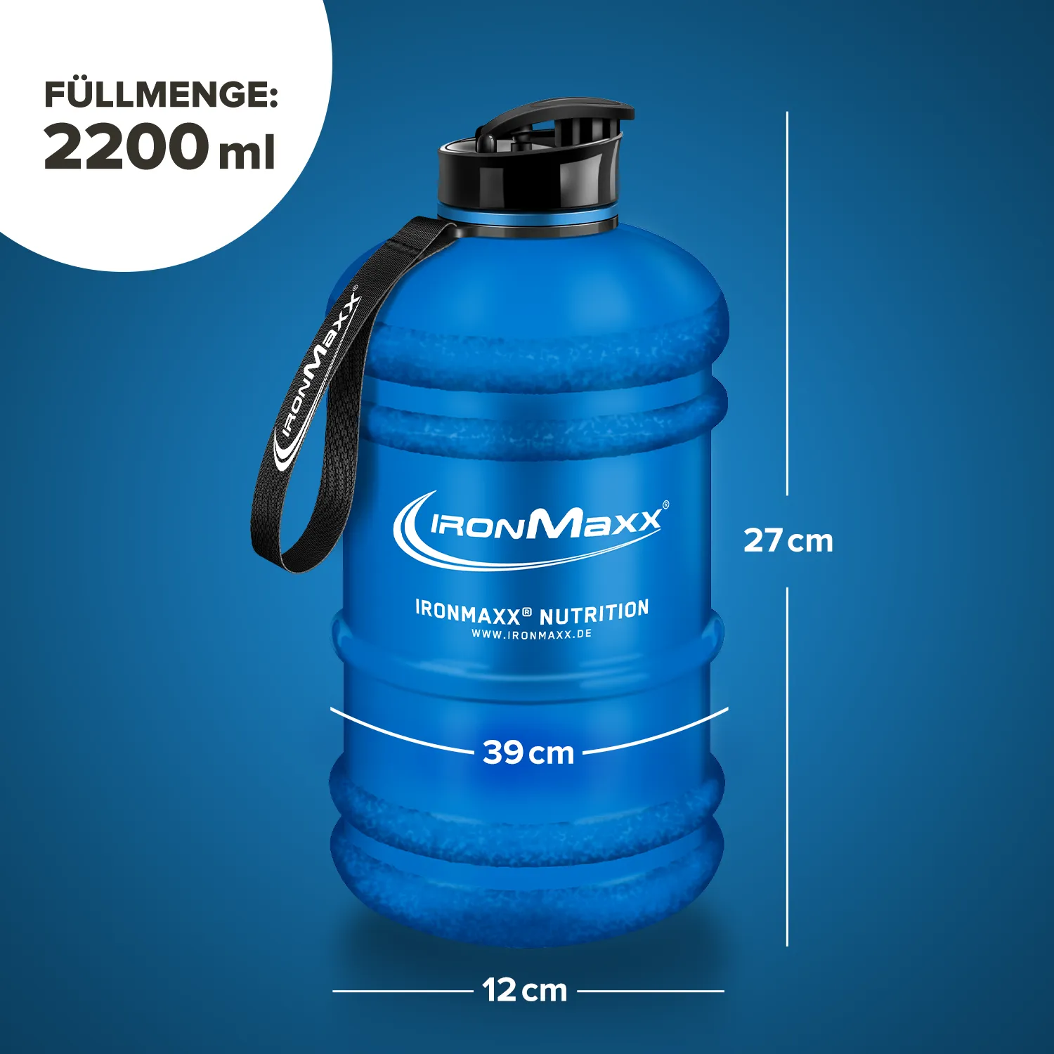 IronMaxx Water Gallon Trinkflasche 2200ml Matt Blau BPA-frei