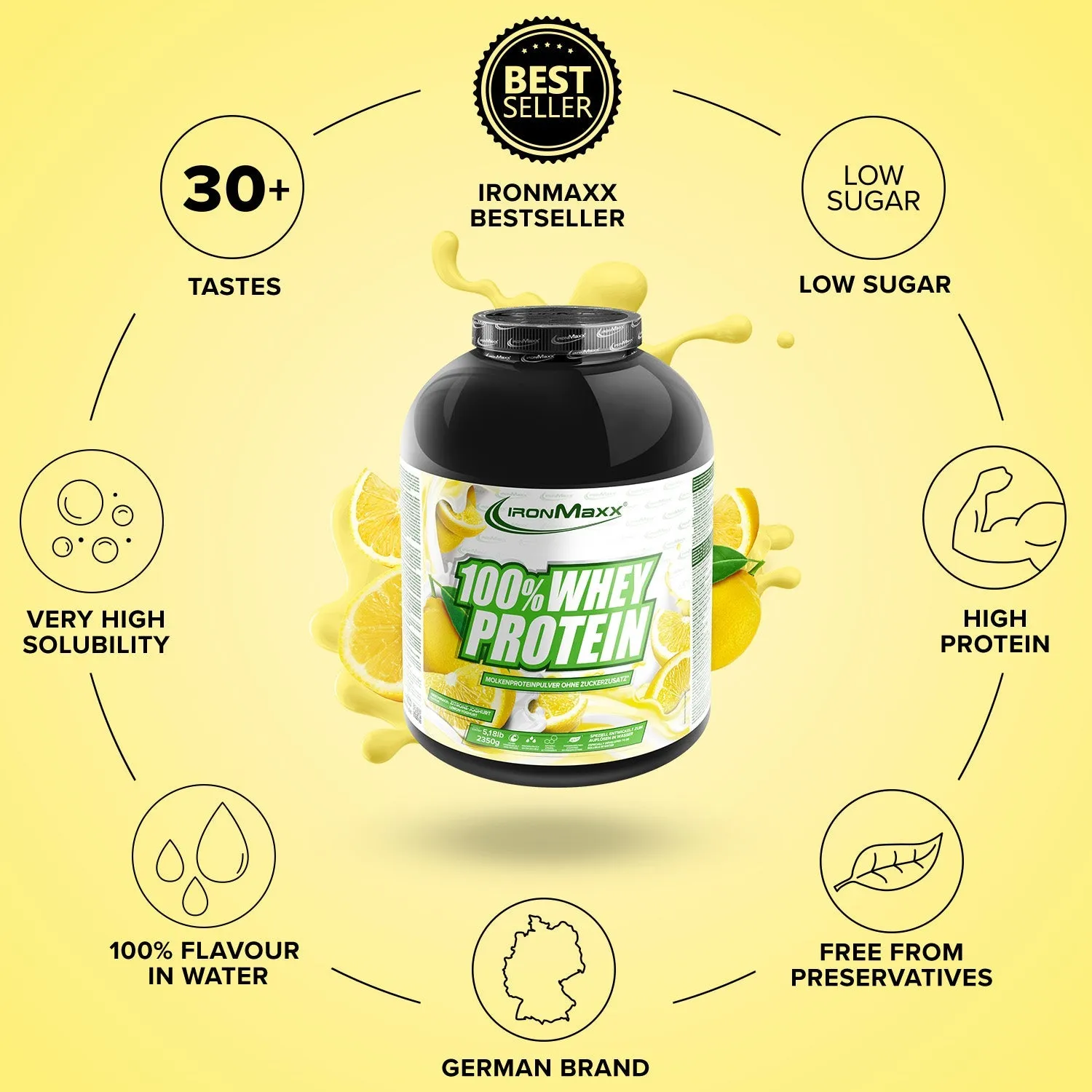 IronMaxx 100% Whey Protein Pulver Lemon-Yoghurt 2350g zuckerfrei
